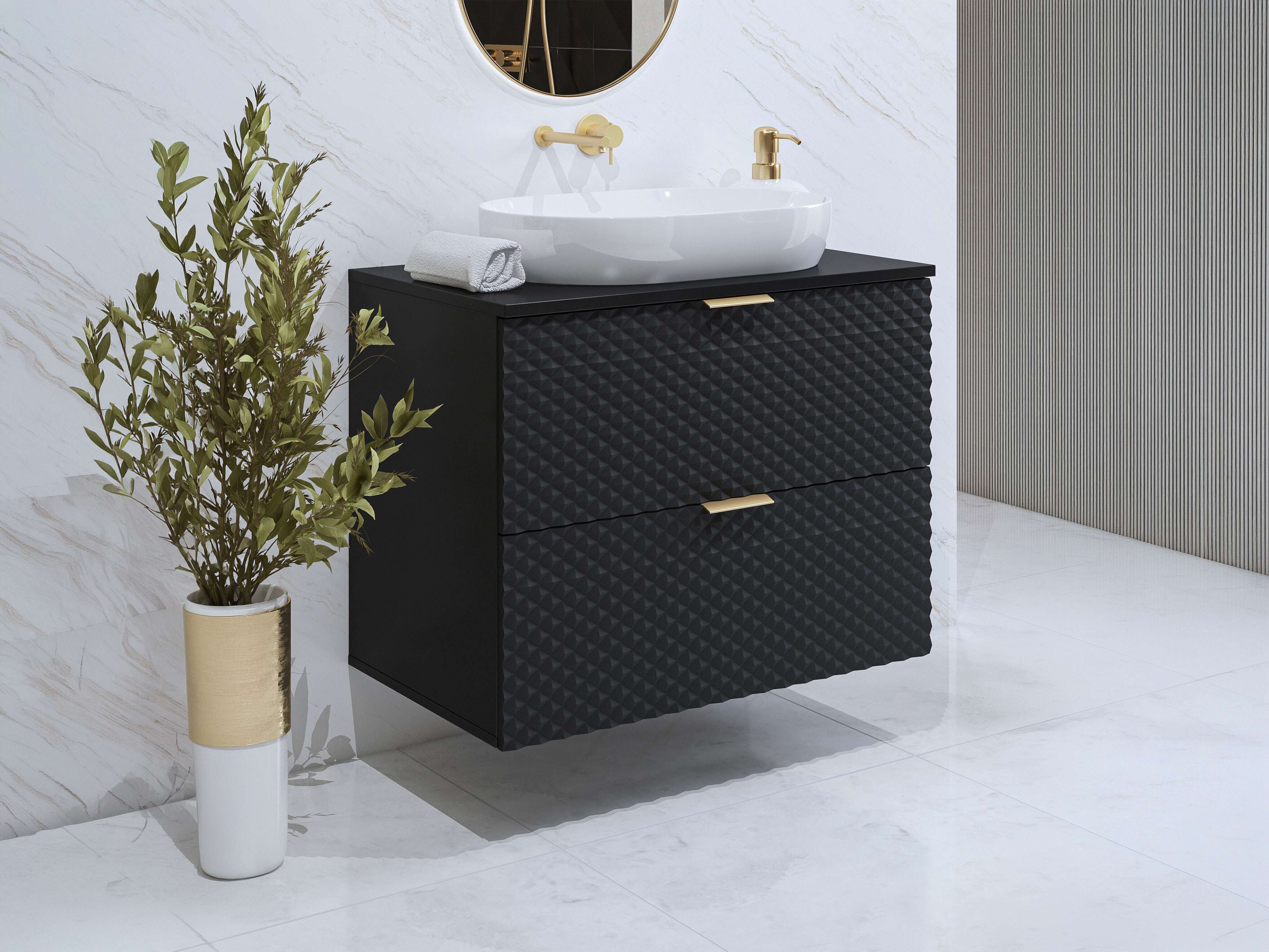 Comodino da bagno per lavandino Liretu 107 (Nero)