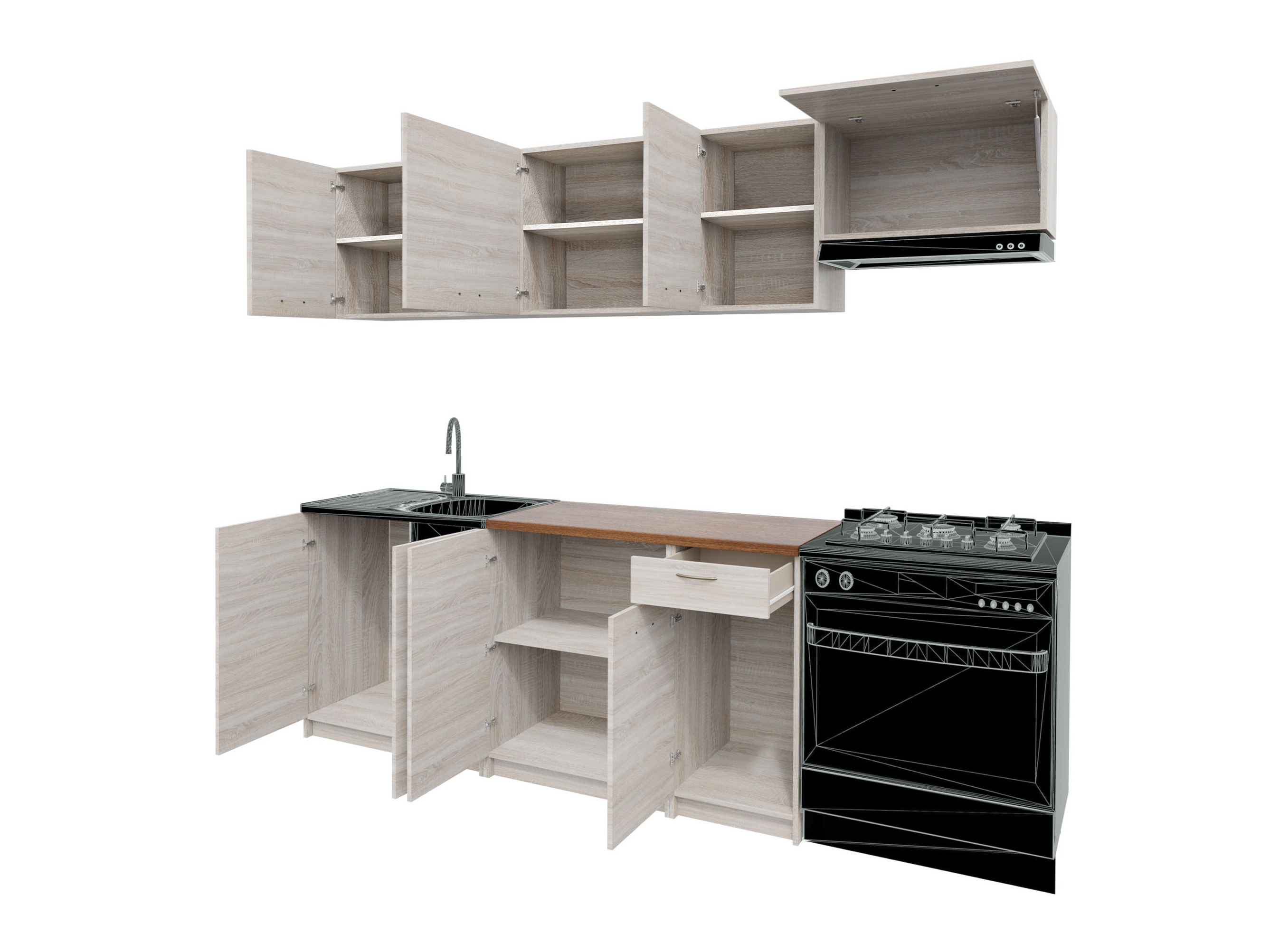 Composizione cucina Ota II (Noce + Nero)