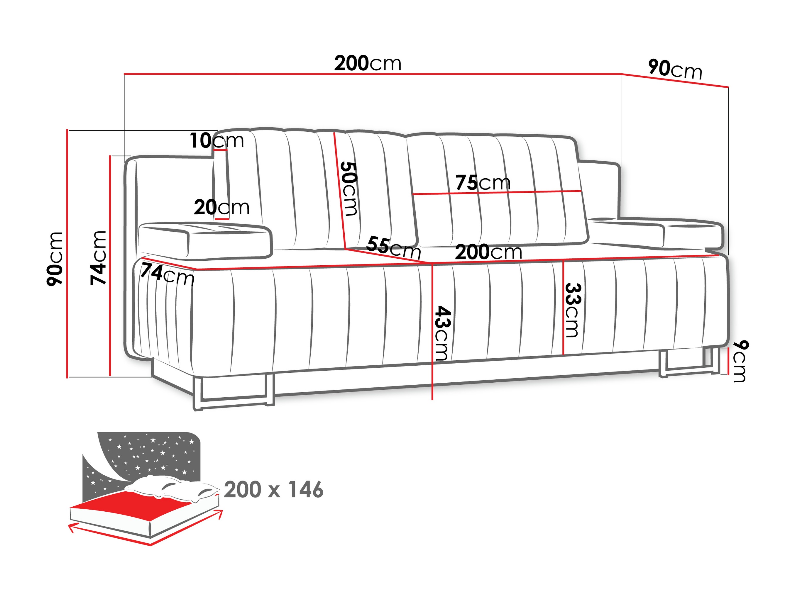 Divano letto Columbus 152 (Lumo 65)