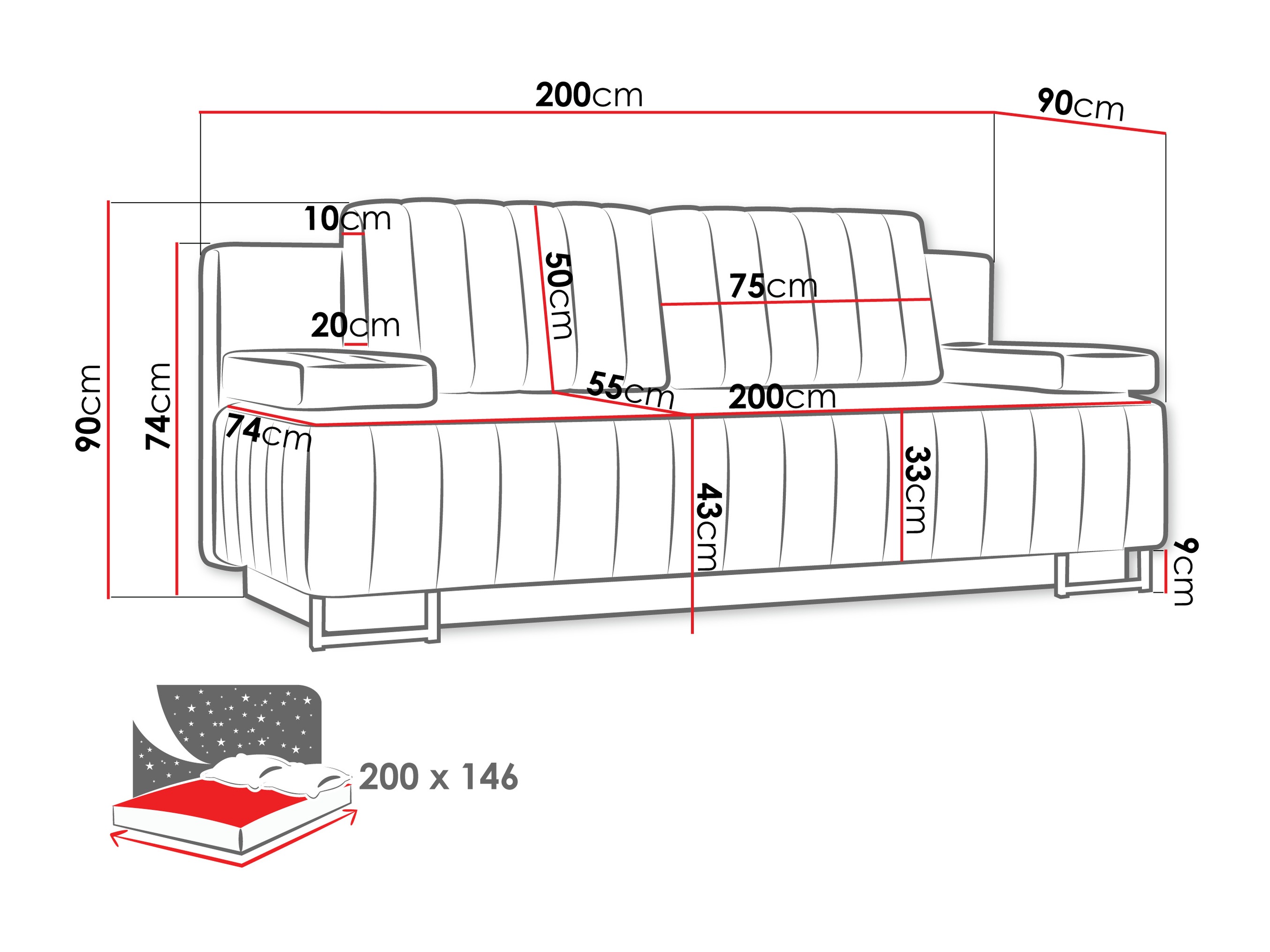 Divano letto Columbus 152 (Lumo 75)