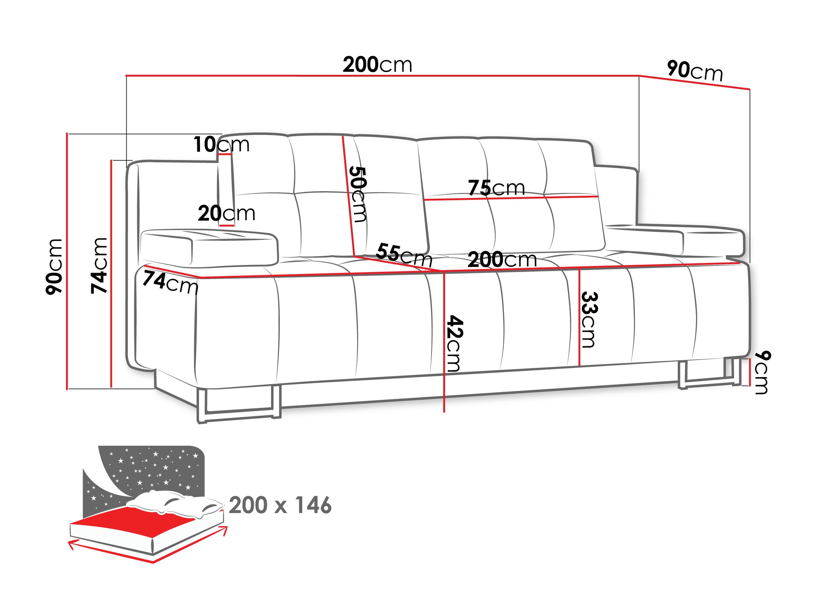 Divano letto Columbus 151 (Lumo 55)