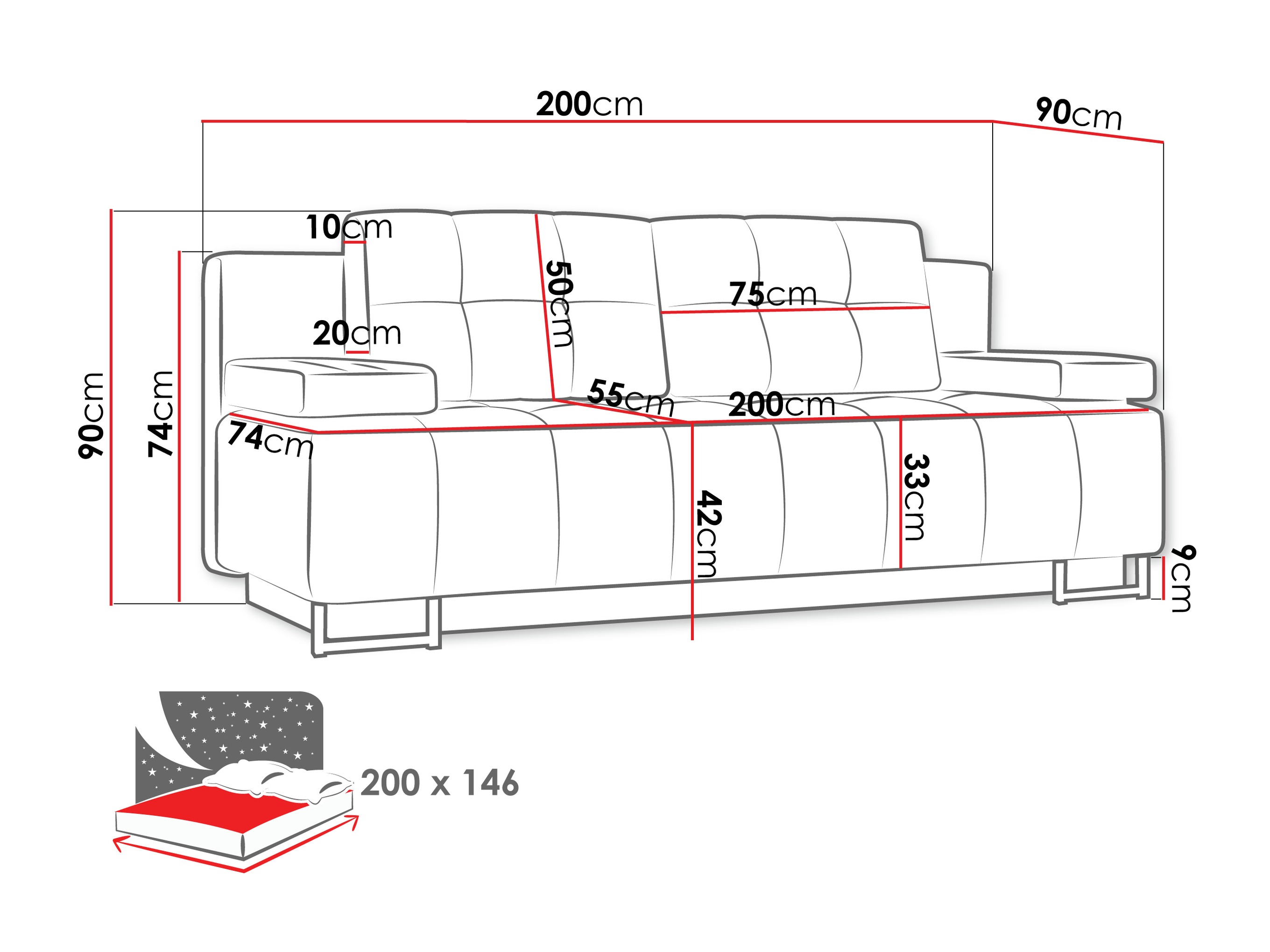 Divano letto Columbus 151 (Lumo 75)