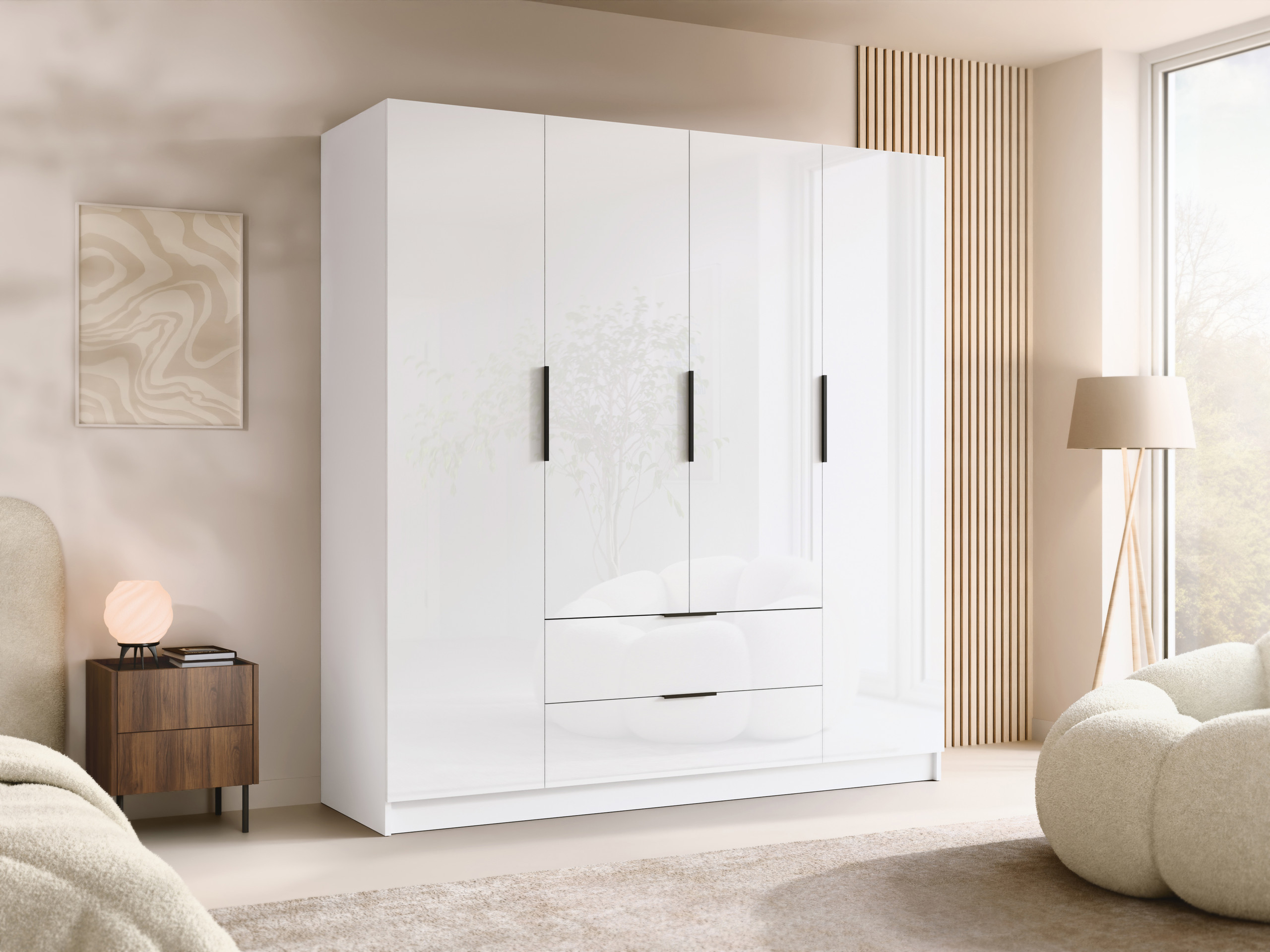 Armadio Closico Cadron I (Bianco + Bianco lucido)