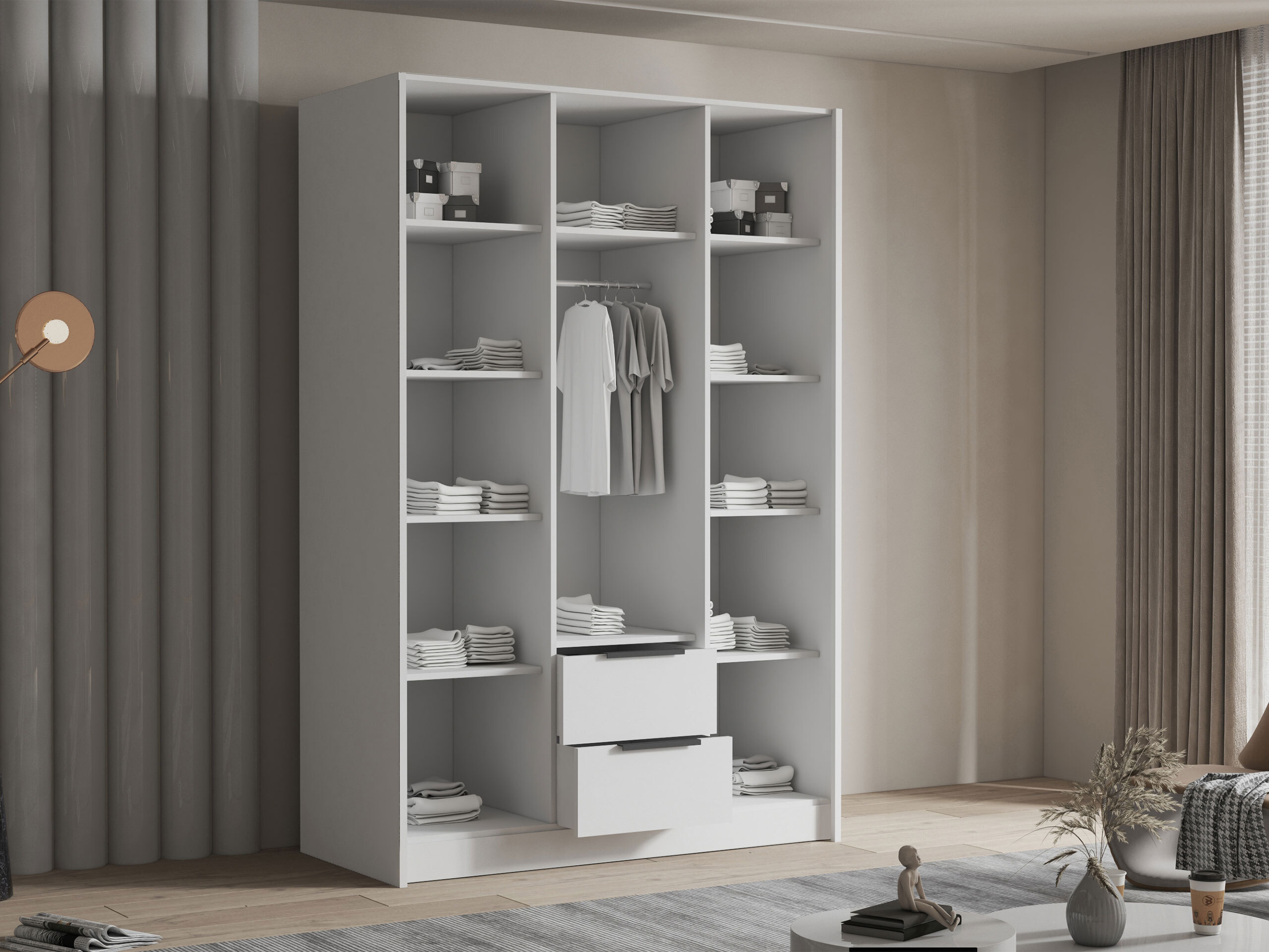 Armadio Closico Calvron I (Bianco + Bianco lucido)