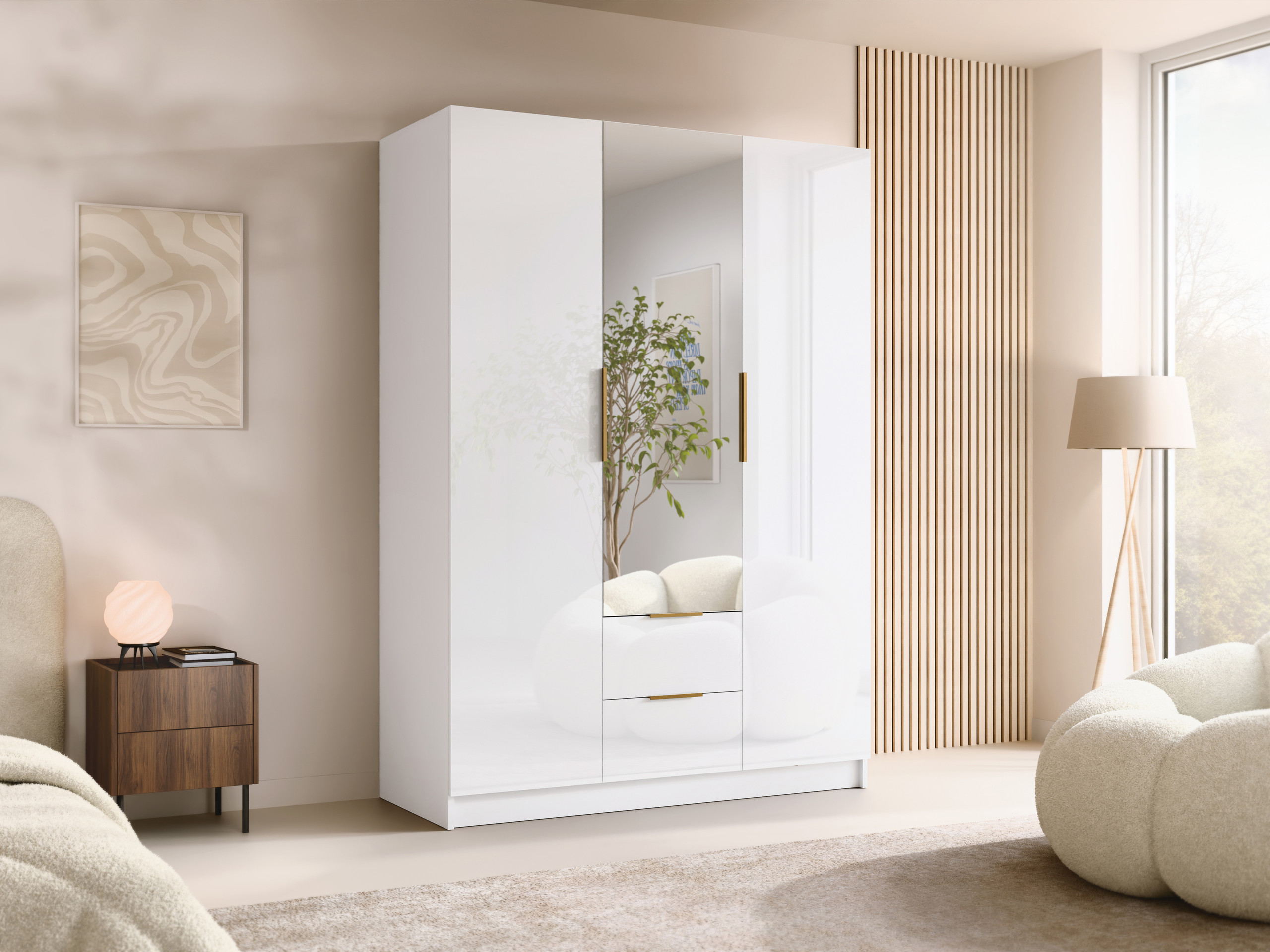 Armadio Closico Calvron II (Bianco + Bianco lucido)