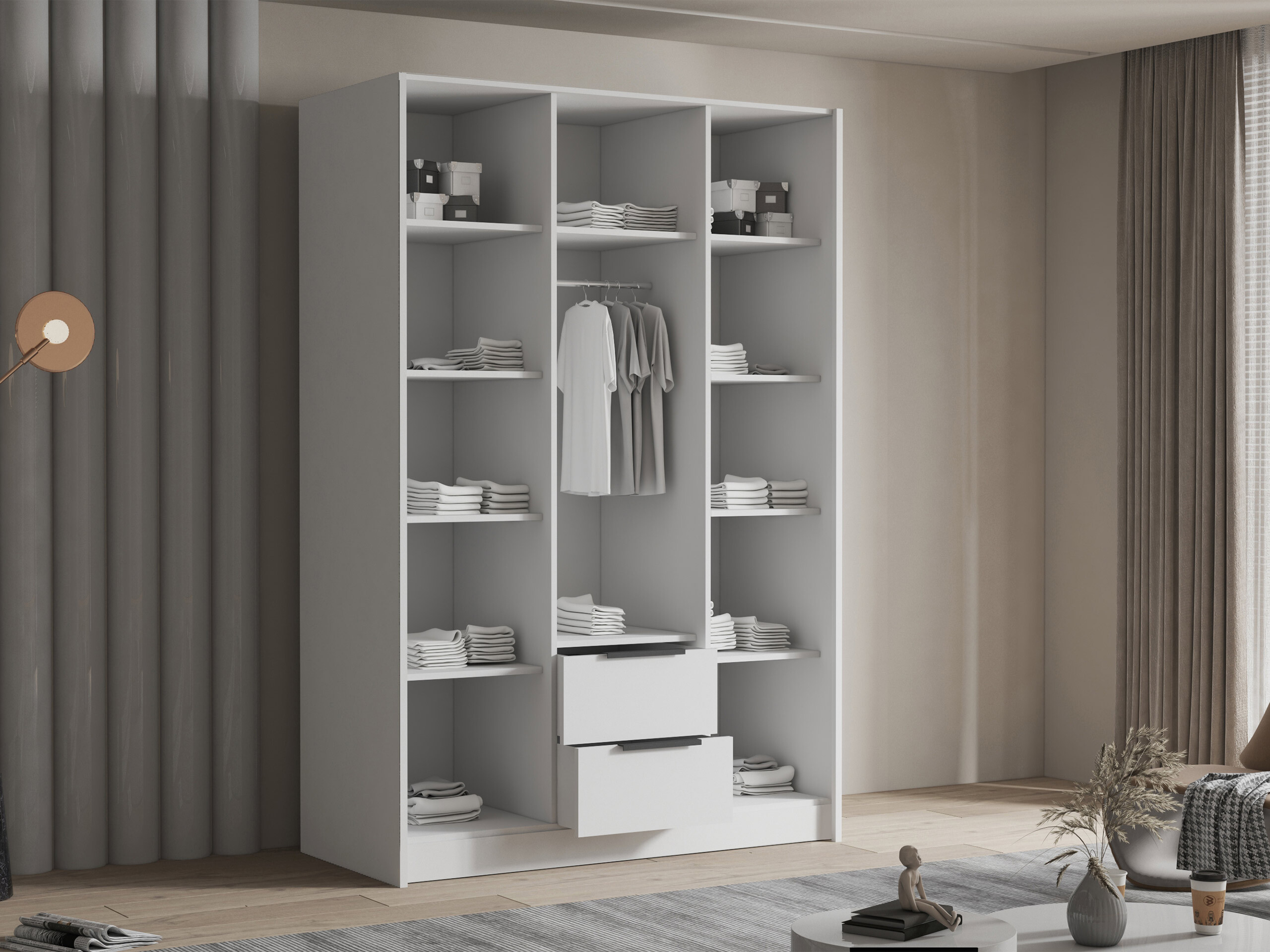 Armadio Closico Calvron II (Bianco + Bianco lucido)