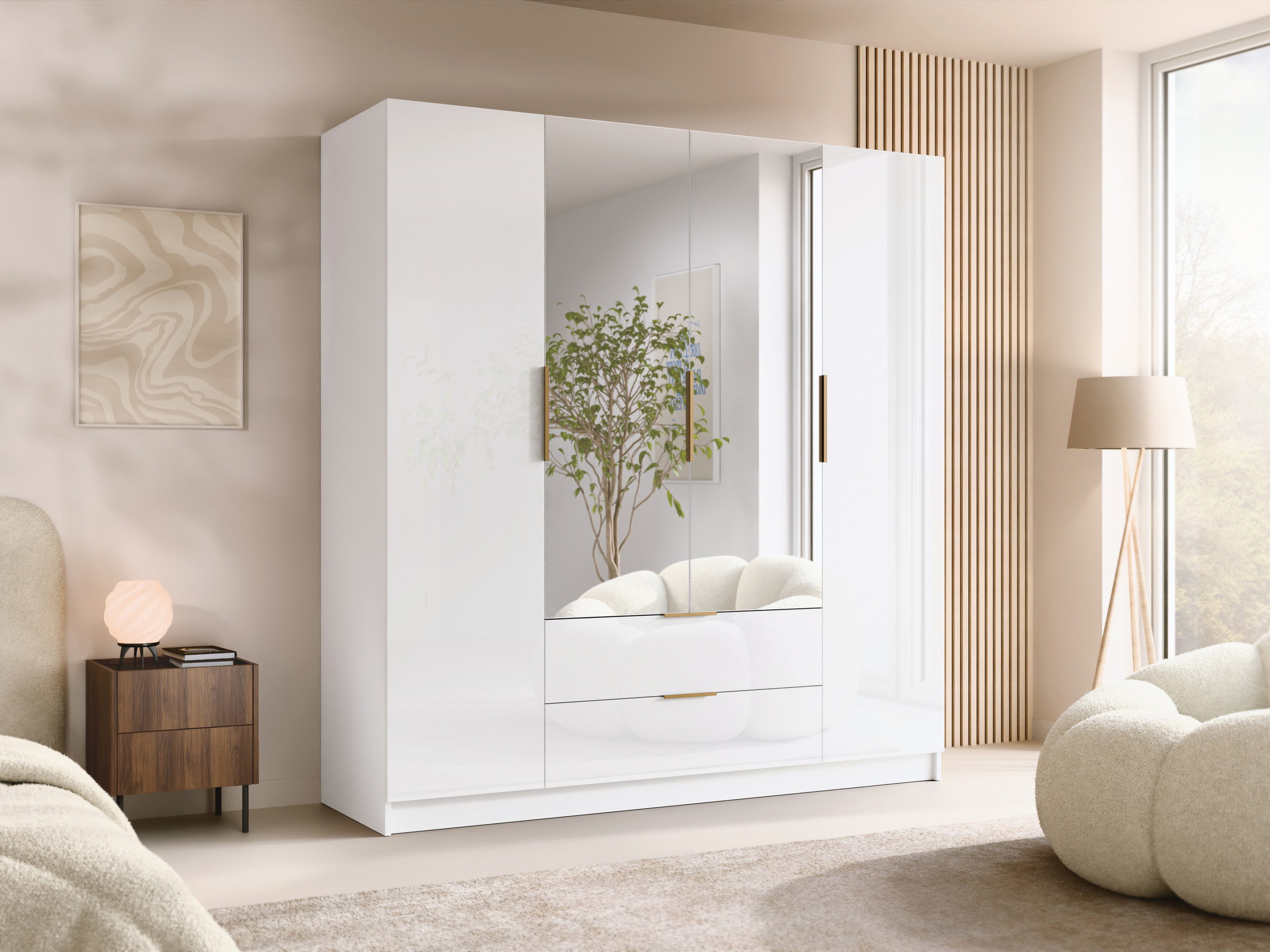 Armadio Closico Cadron II (Bianco + Bianco lucido)