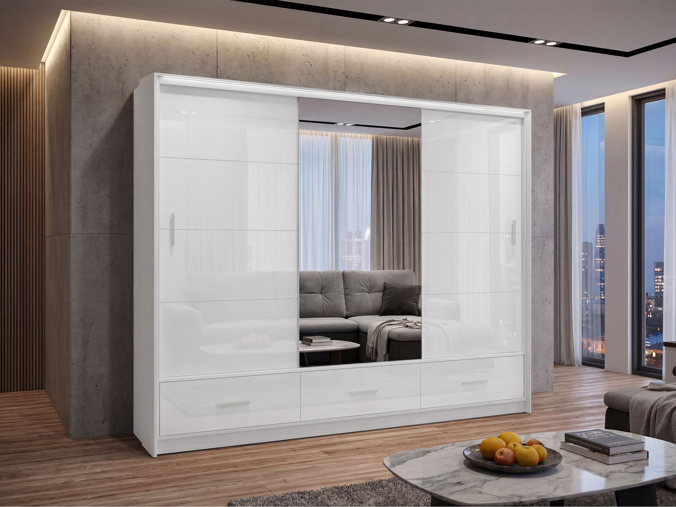 Armadio Honolulu 203 (Bianco + Bianco lucido)
