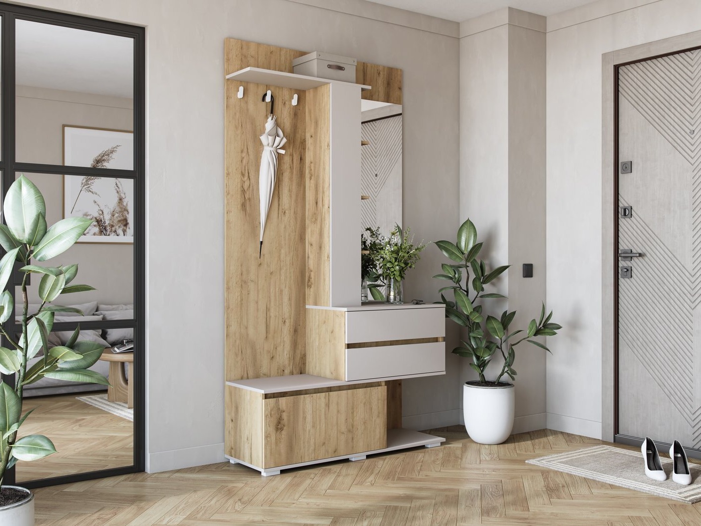 Set arredo da corridoio Houston 2123 (Quercia dorata + Cachemire)