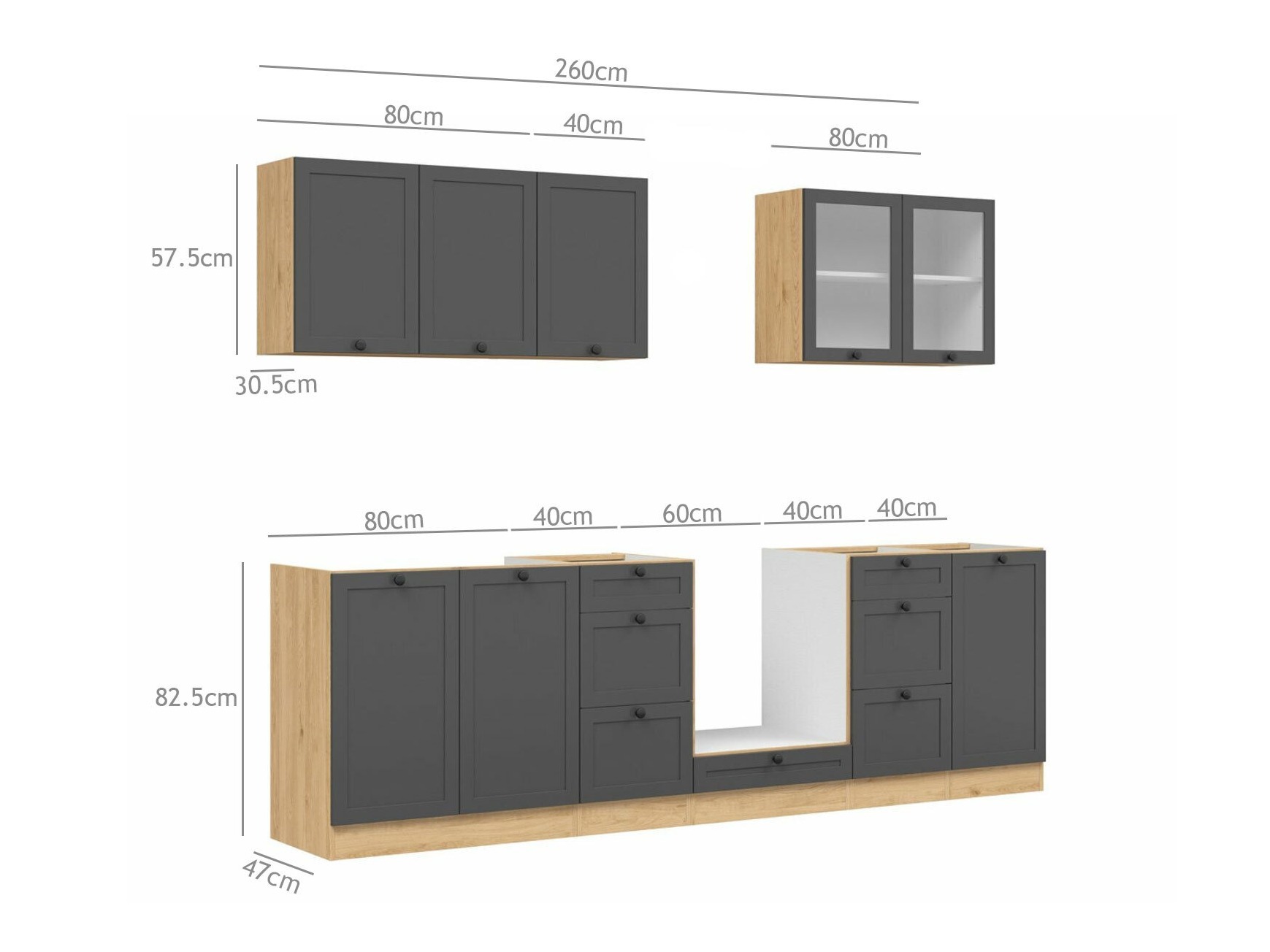Set da cucina modulare Classic Grey Oak 118