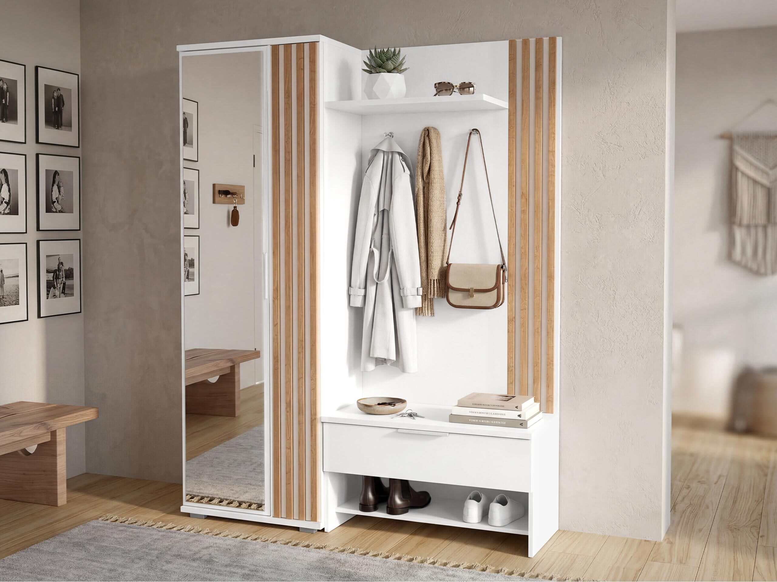 Set arredo da corridoio Honolulu 161 (Bianco + Quercia di Wotan)