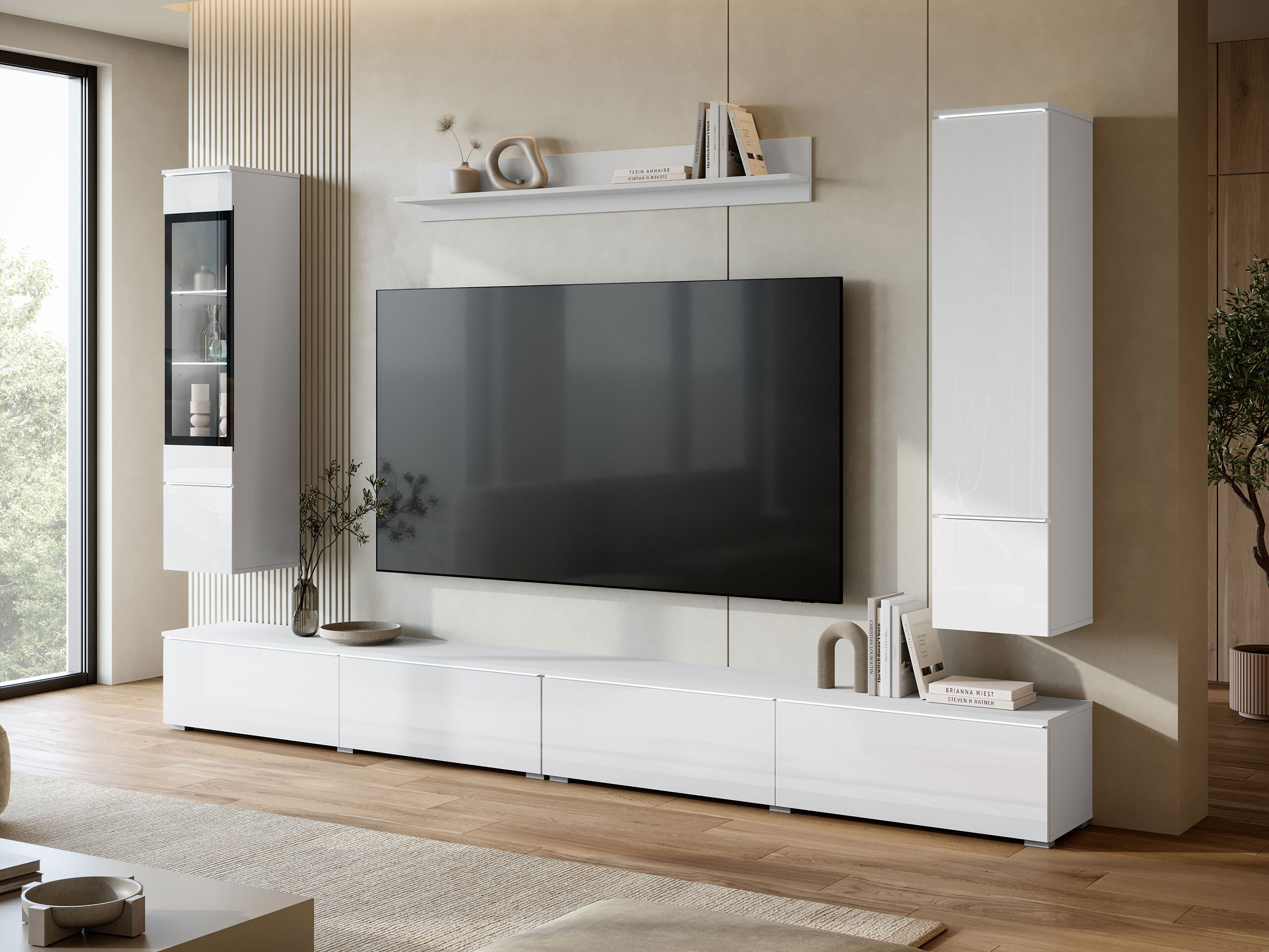 Parete attrezzata Mirfivo 110 (Bianco + Bianco lucido)