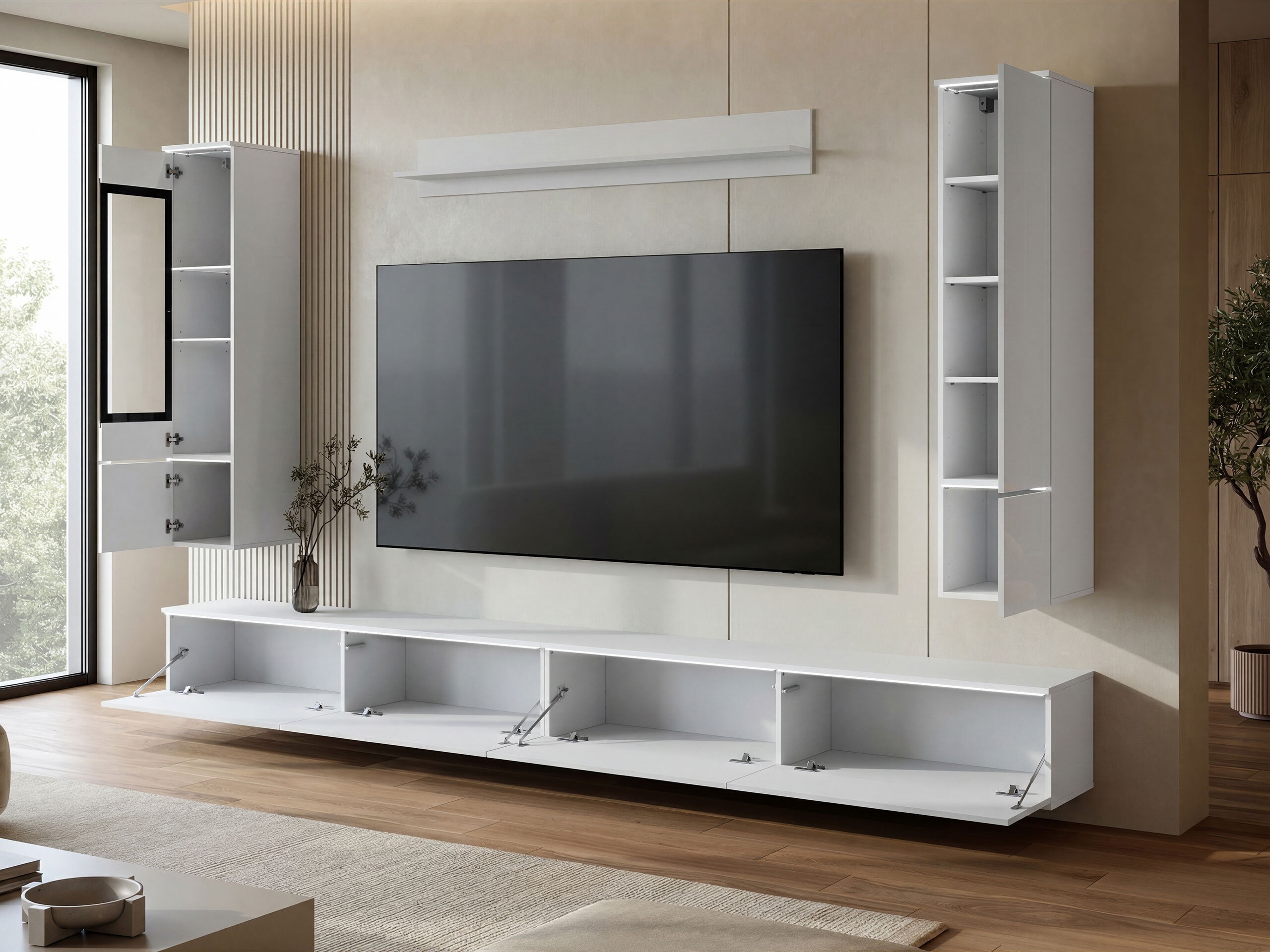 Parete attrezzata Mirfivo 110 (Bianco + Bianco lucido)