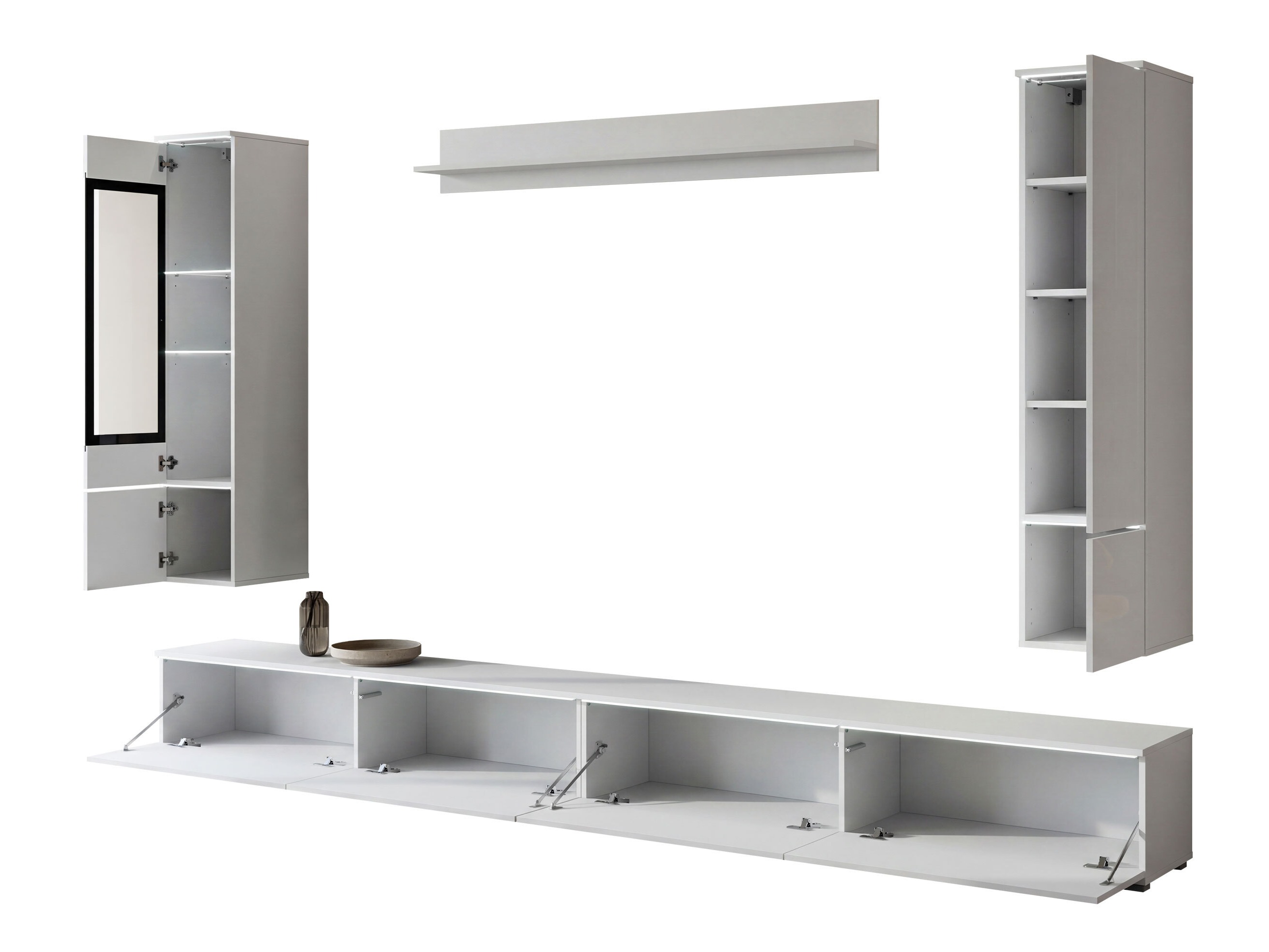 Parete attrezzata Mirfivo 110 (Bianco + Bianco lucido)