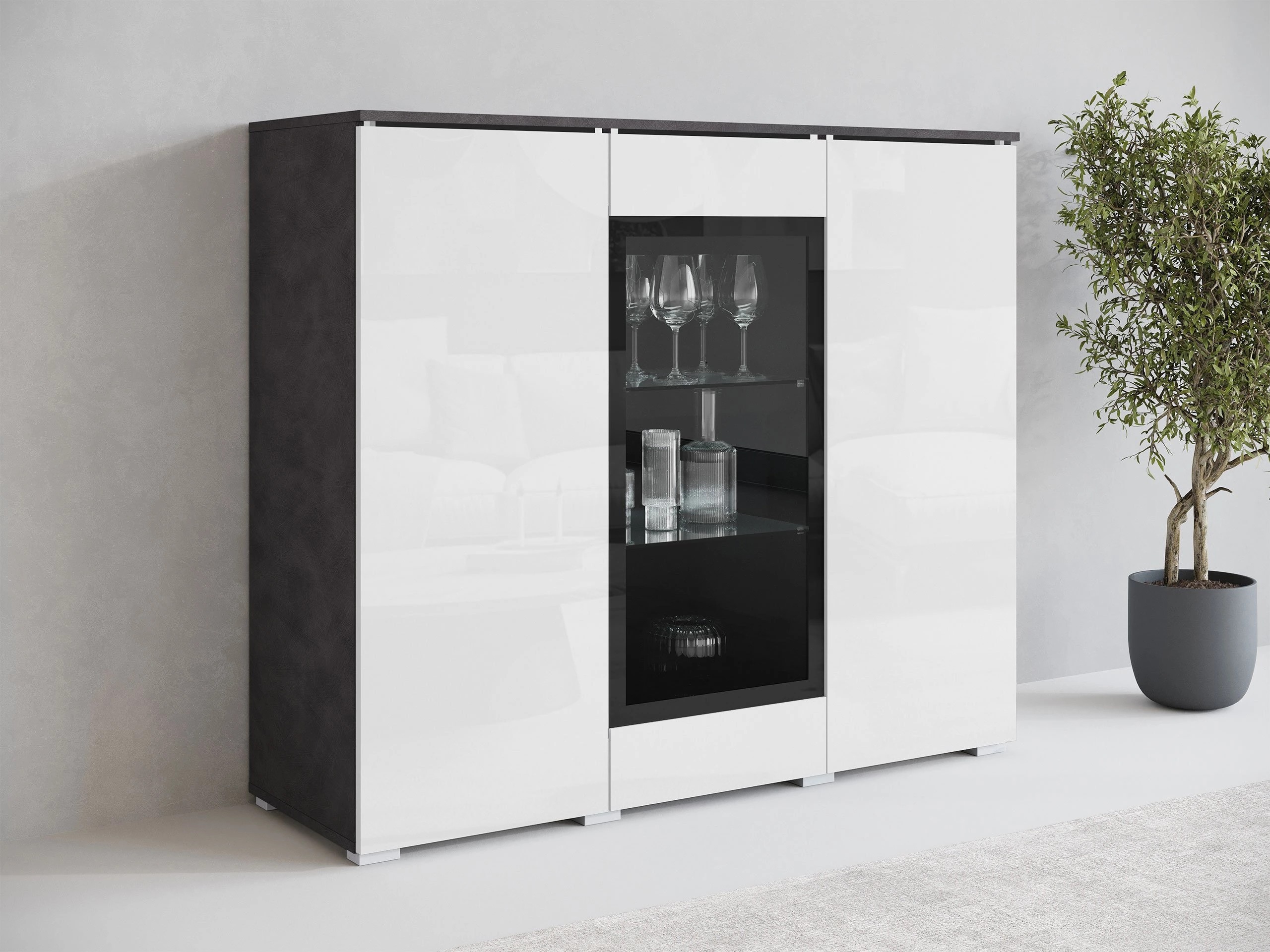 Madia Mirfivo 103 (Matera grigio + Bianco lucido)