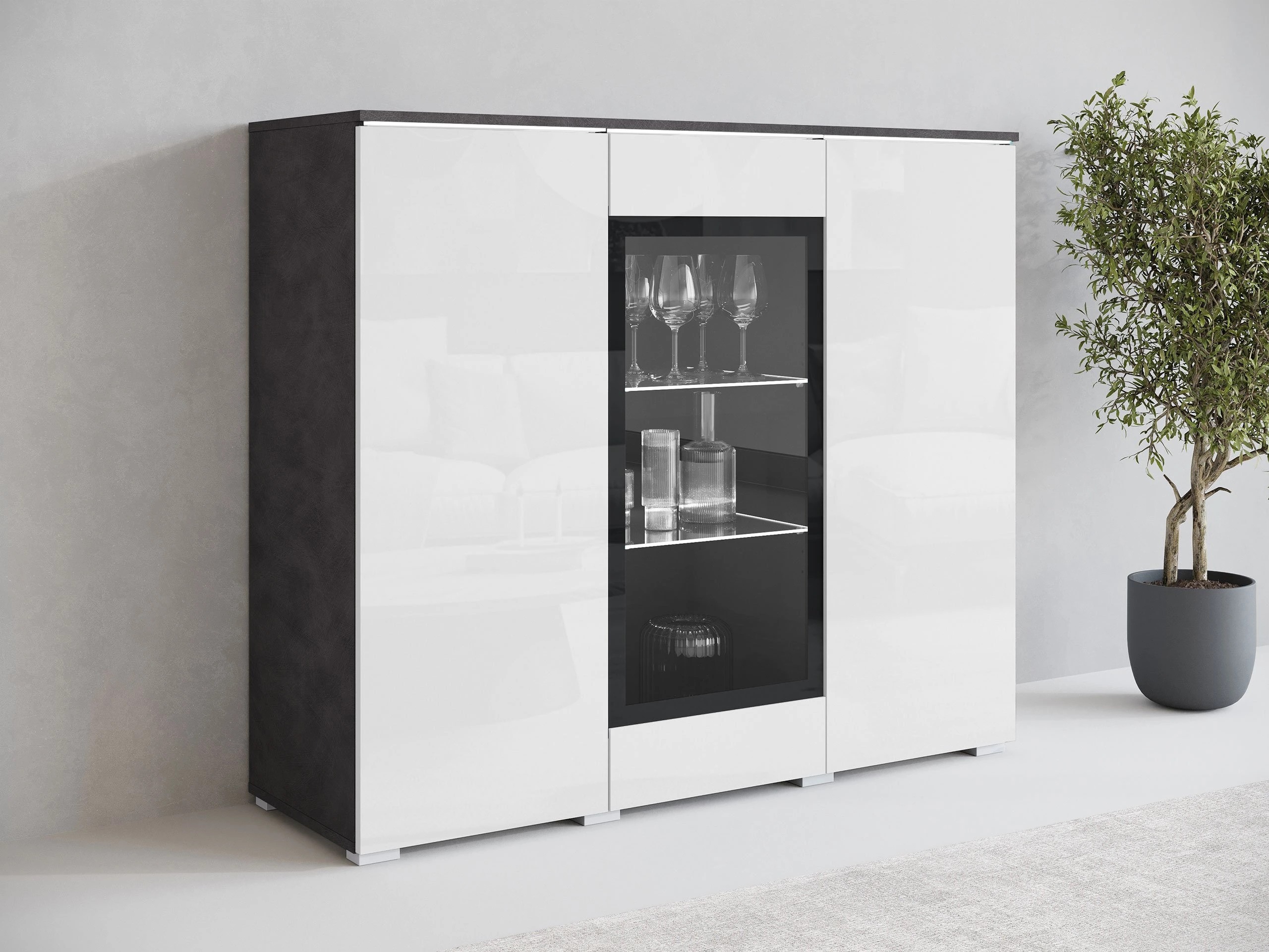 Madia Mirfivo 103 (Matera grigio + Bianco lucido)