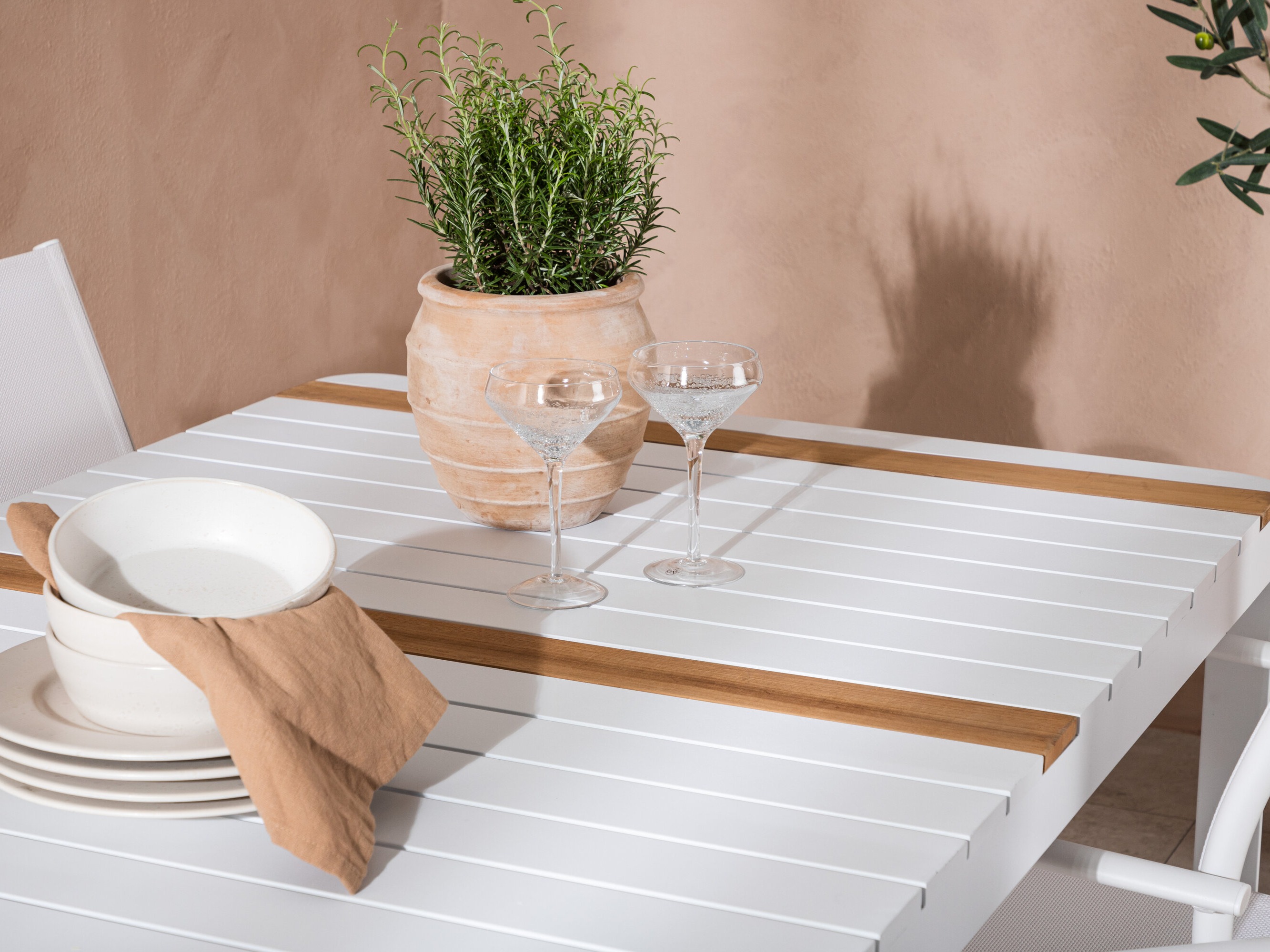 Tavolo e sedie set Dallas 5318 (Bianco + Teak)