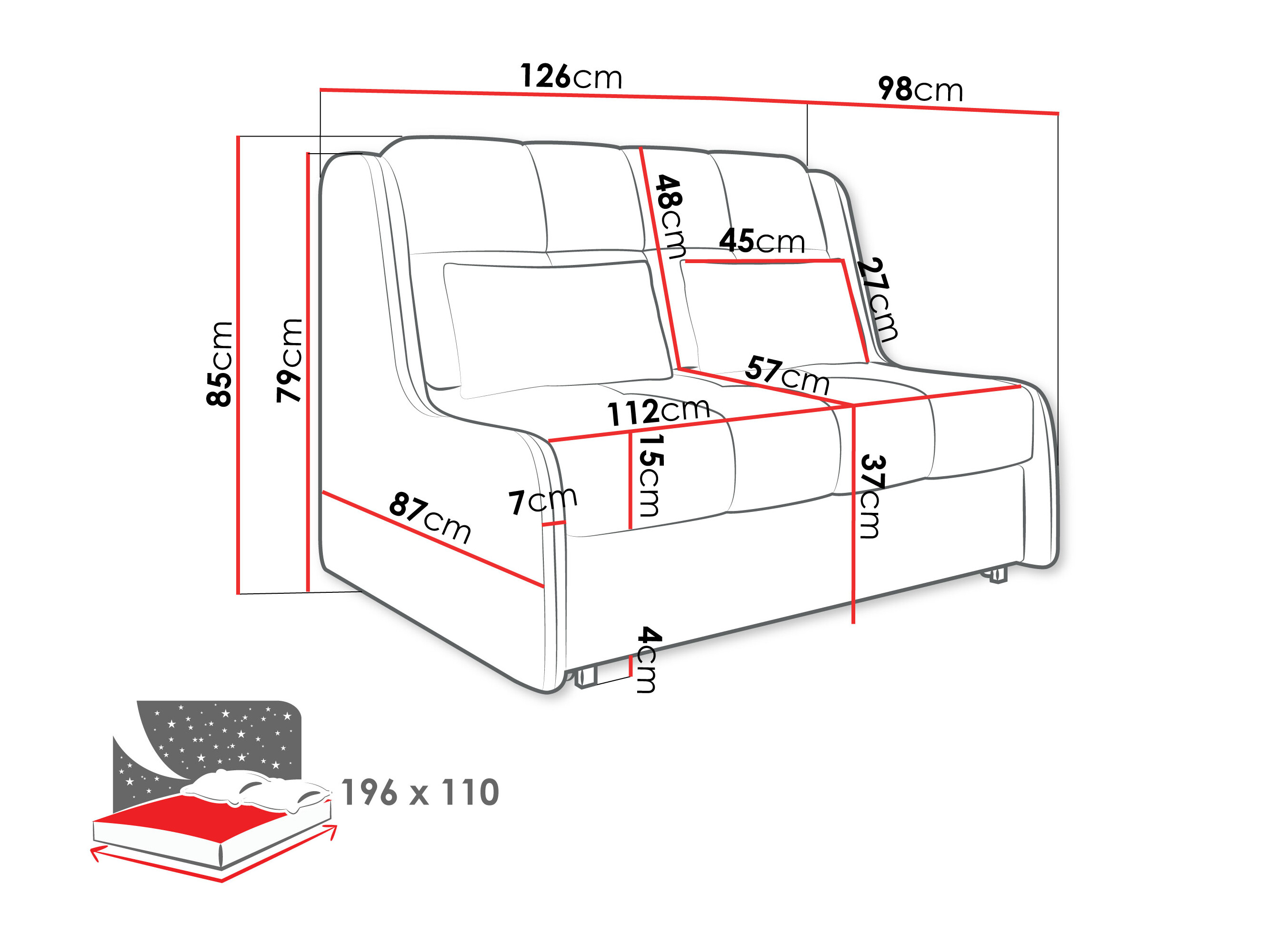 Divano letto Columbus 255 (Sereno 681)