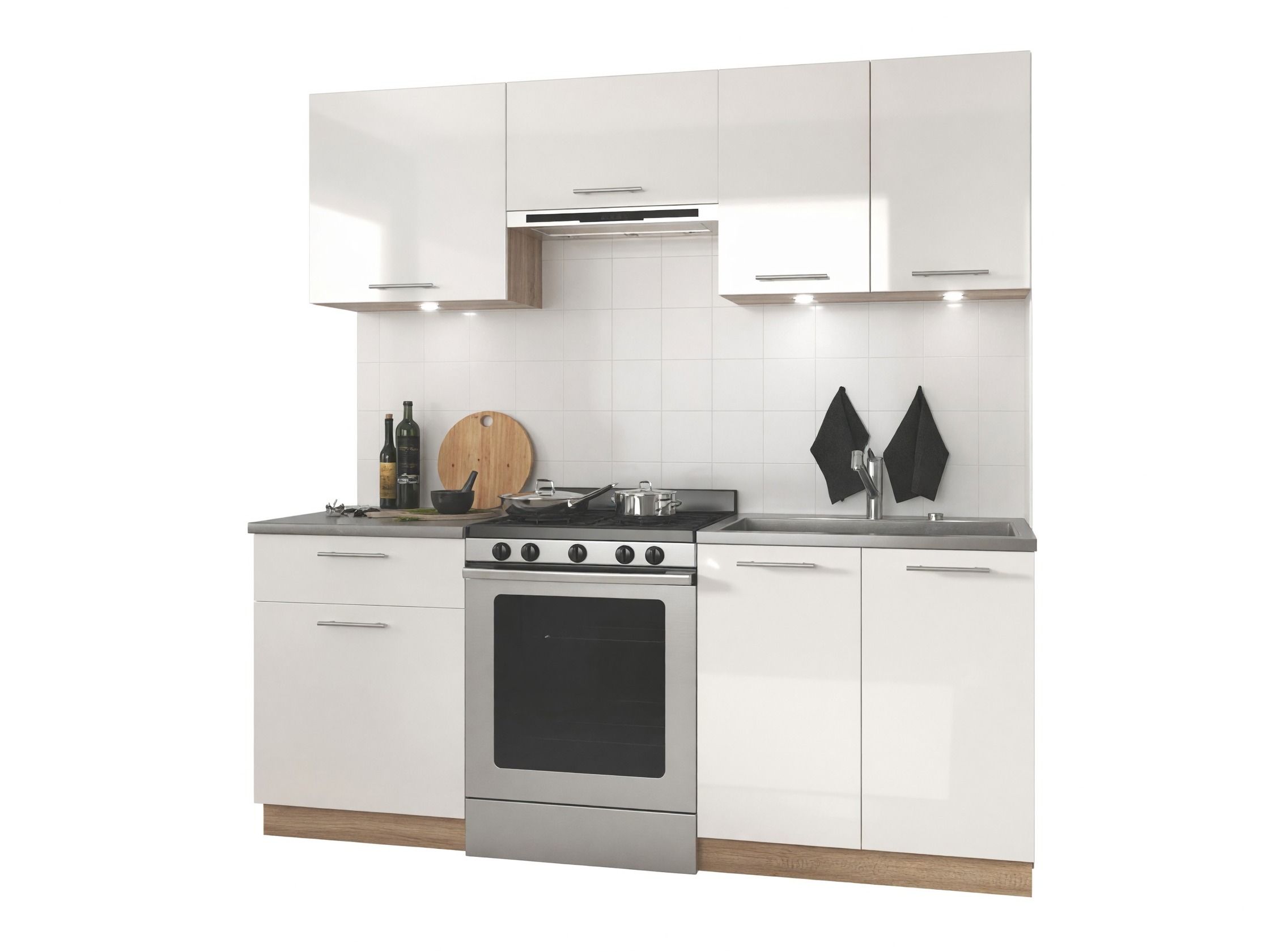 Composizione cucina Houston 857 (Bianco lucido + Sonoma quercia)
