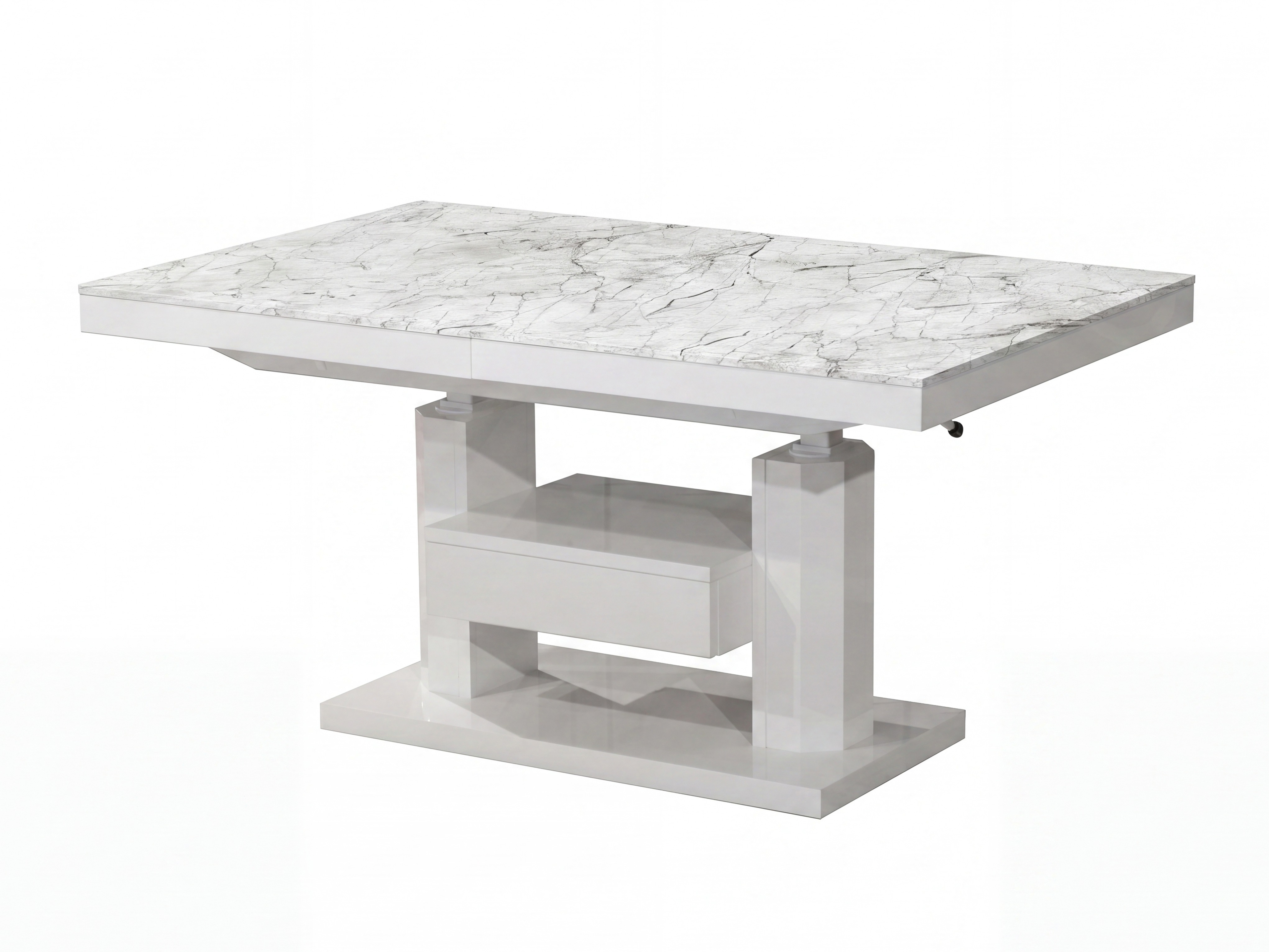 Tavolino trasformabile Hoboken 100 (Marmo bianco + Bianco lucido)