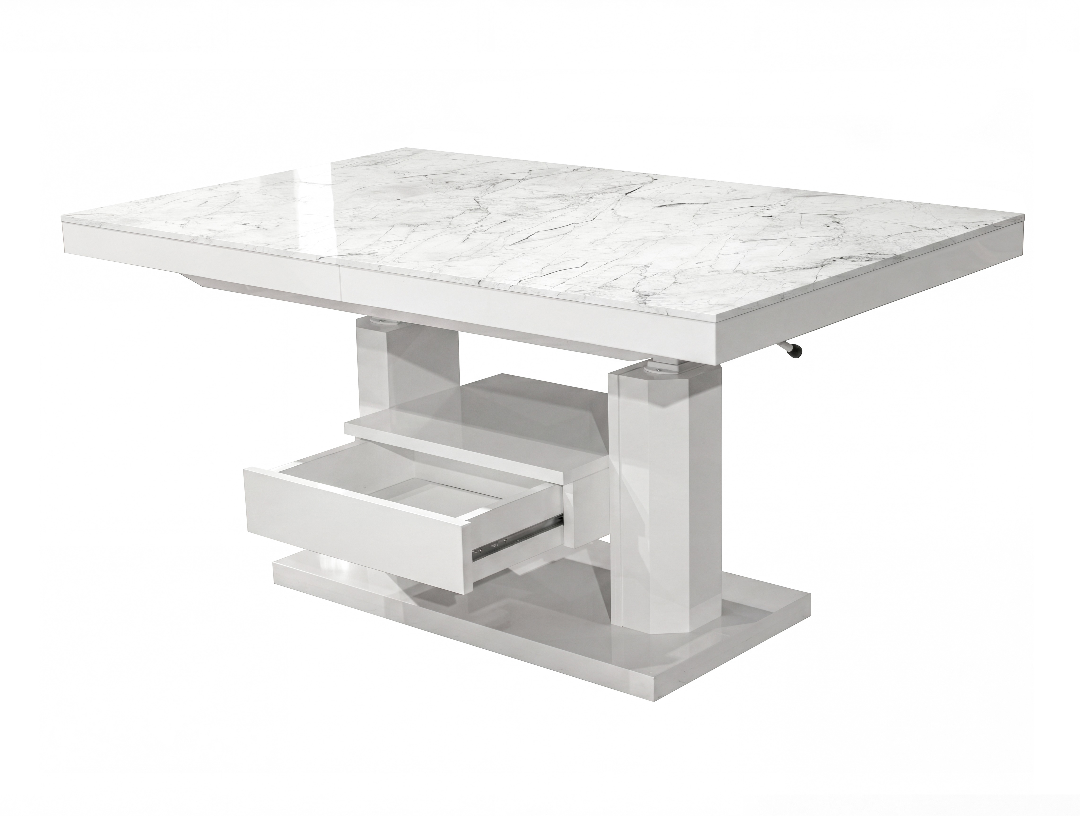Tavolino trasformabile Hoboken 100 (Marmo bianco + Bianco lucido)