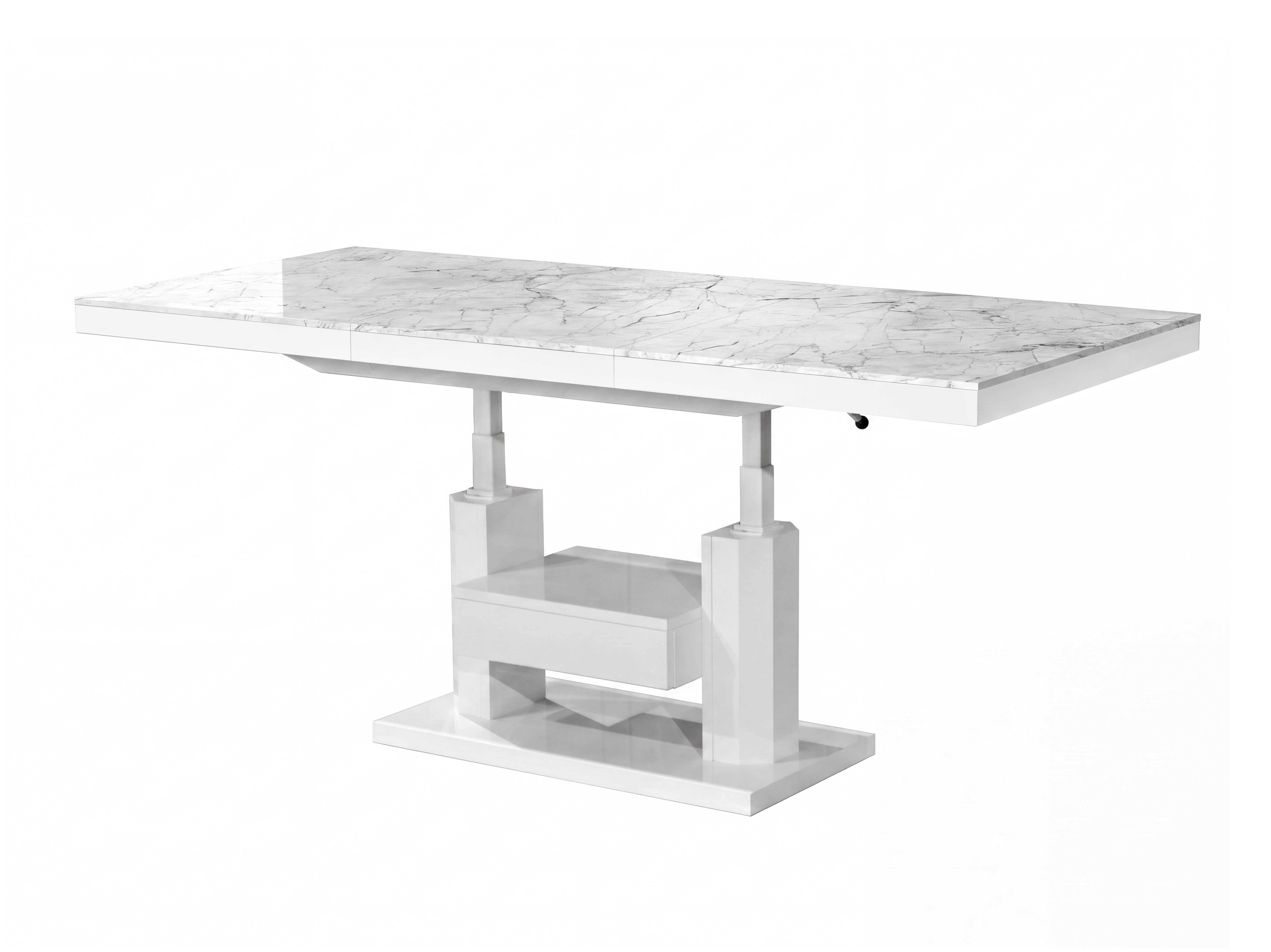 Tavolino trasformabile Hoboken 100 (Marmo bianco + Bianco lucido)