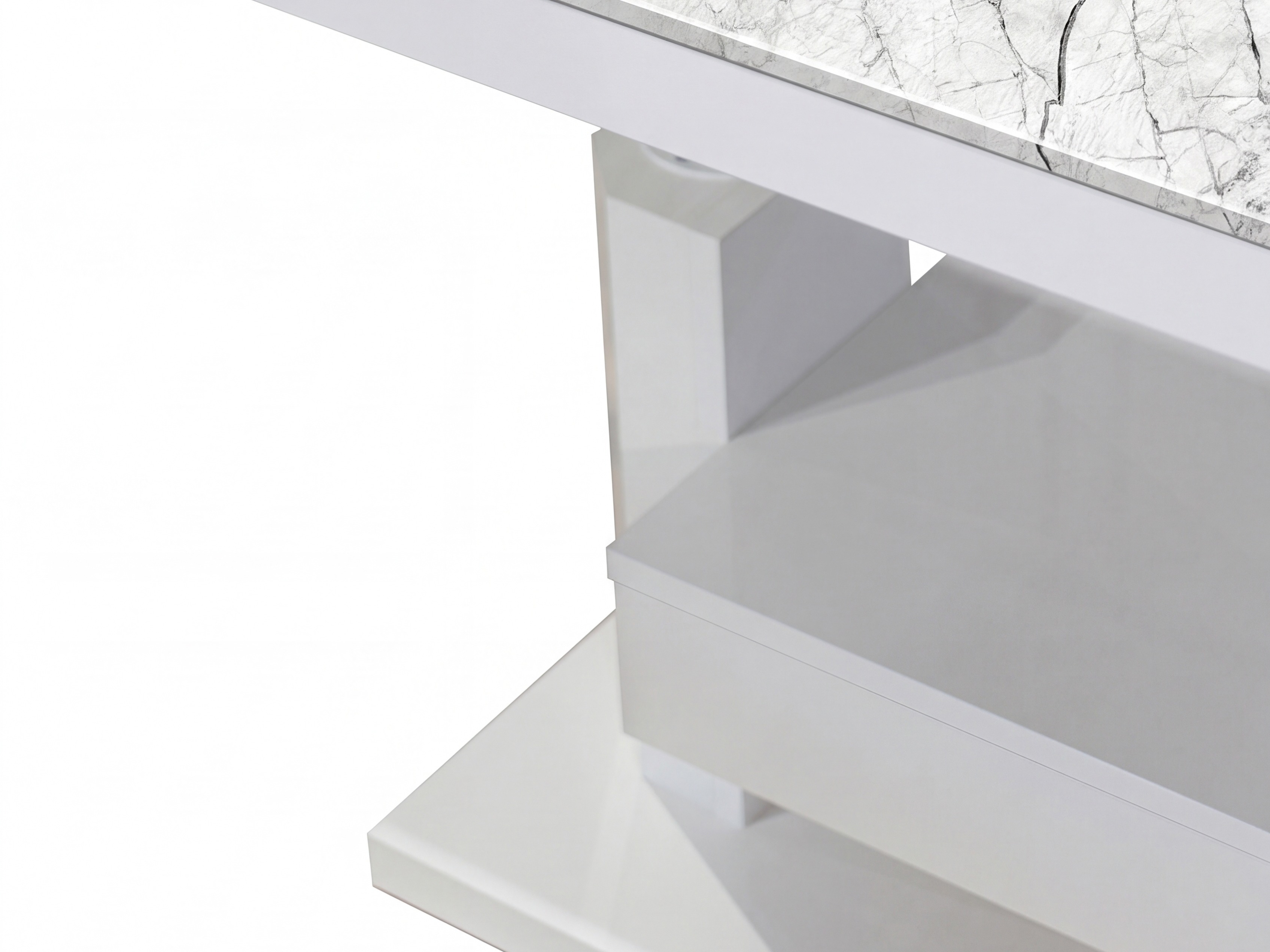 Tavolino trasformabile Hoboken 100 (Marmo bianco + Bianco lucido)