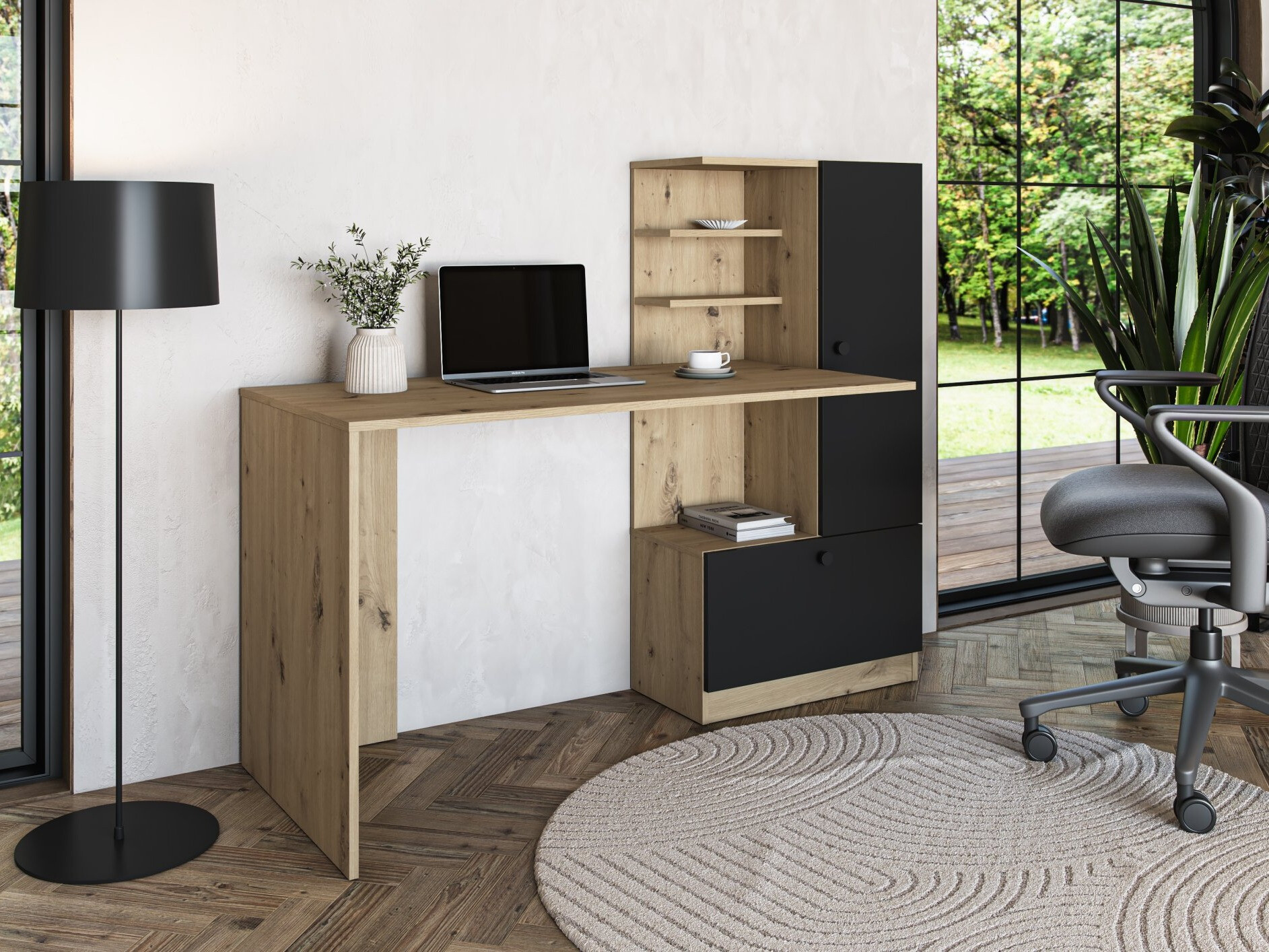Scrivania da ufficio Houston 2148 (Nero + Rovere Artisan)