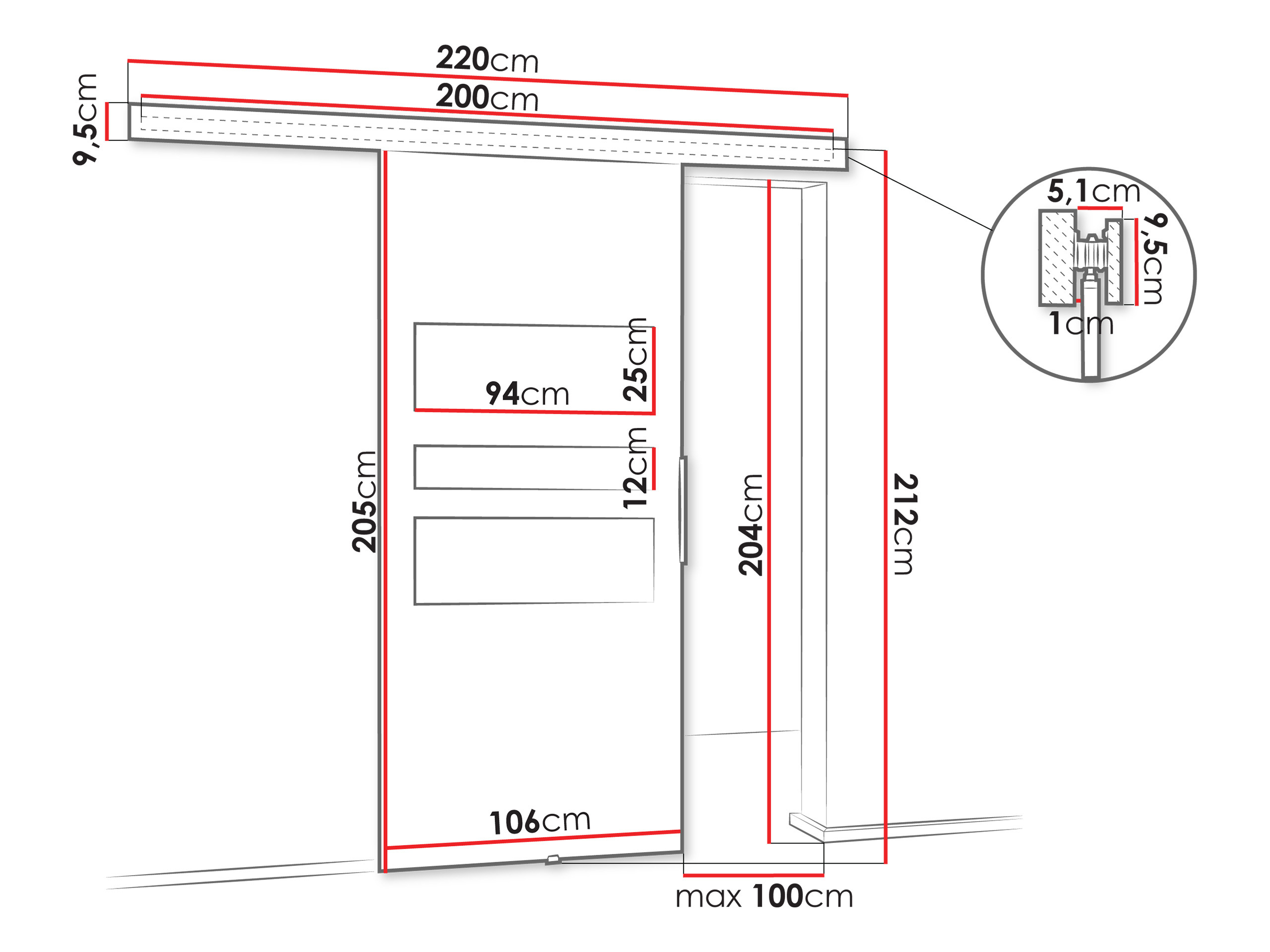 Porte scorrevoli Dover 140 (Bianco + Nero)