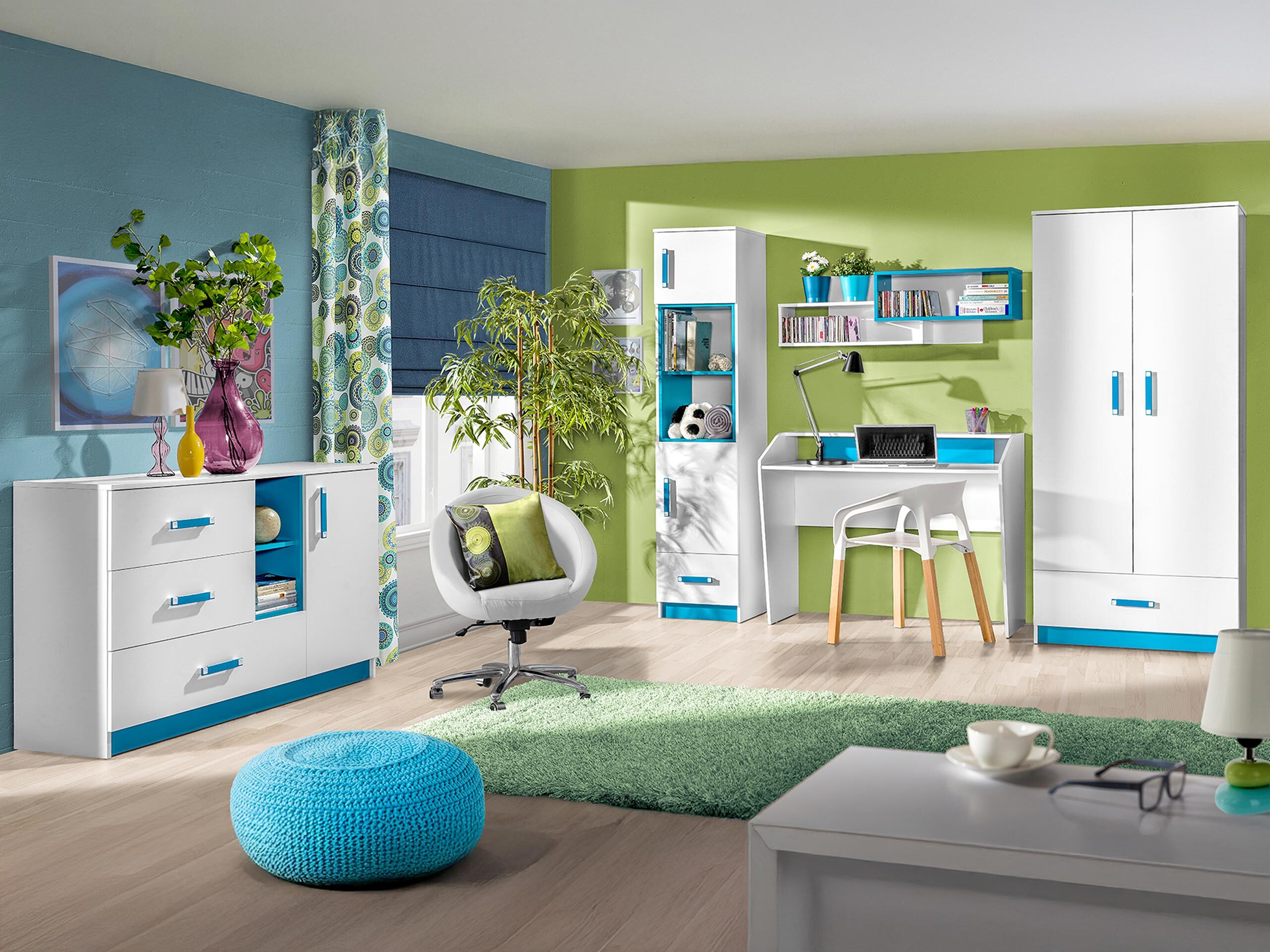 Set Camerette per bambini Sorviru 107 (Bianco + Turchese)