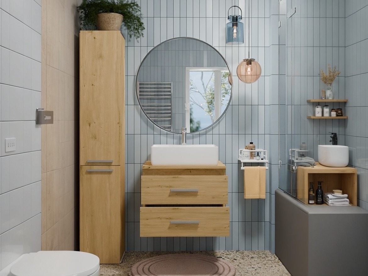 Comodino da bagno per lavandino Nolmaru 112 (Rovere Artisan)