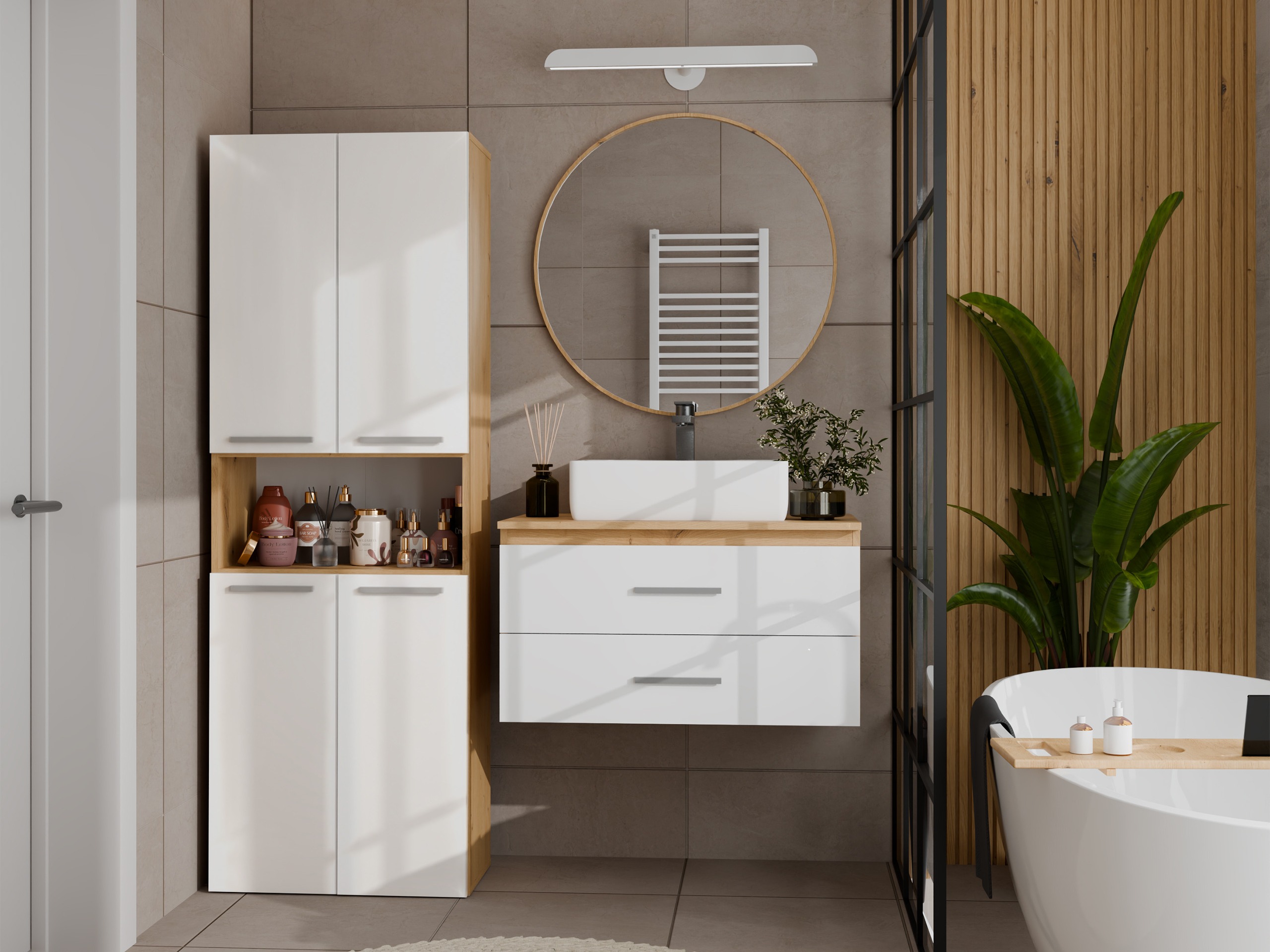 Mobiletto del bagno Nolmaru 101 (Rovere Artisan + Bianco lucido)