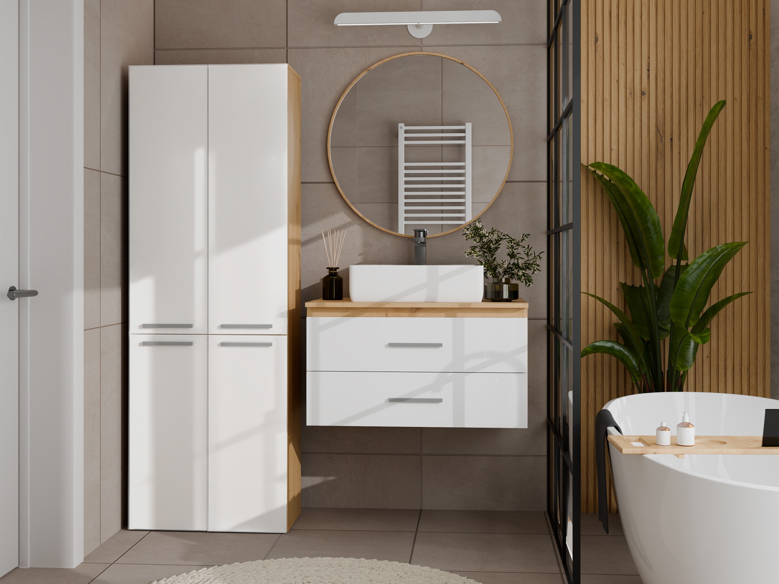 Mobiletto del bagno Nolmaru 102 (Rovere Artisan + Bianco lucido)