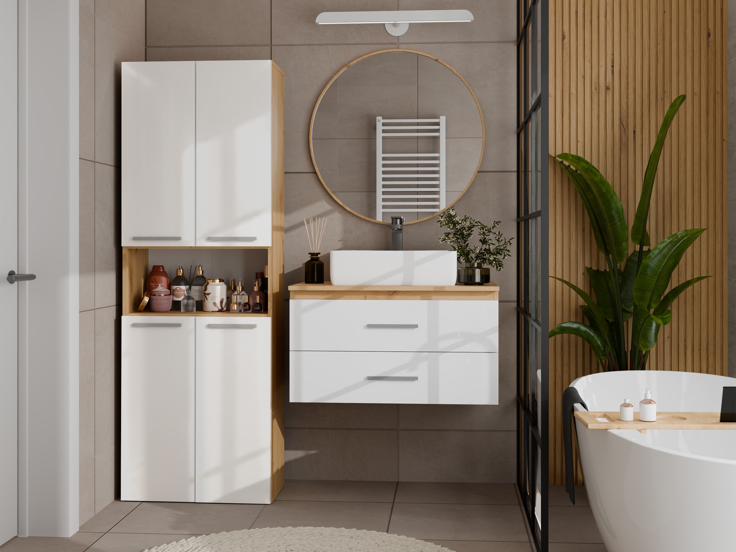 Mobiletto del bagno Nolmaru 103 (Rovere Artisan + Bianco lucido)