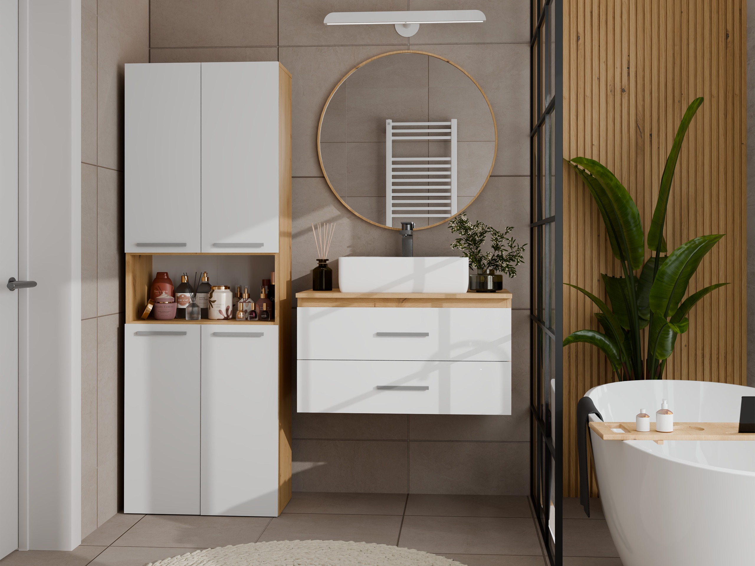 Mobiletto del bagno Nolmaru 103 (Rovere Artisan + Bianco)