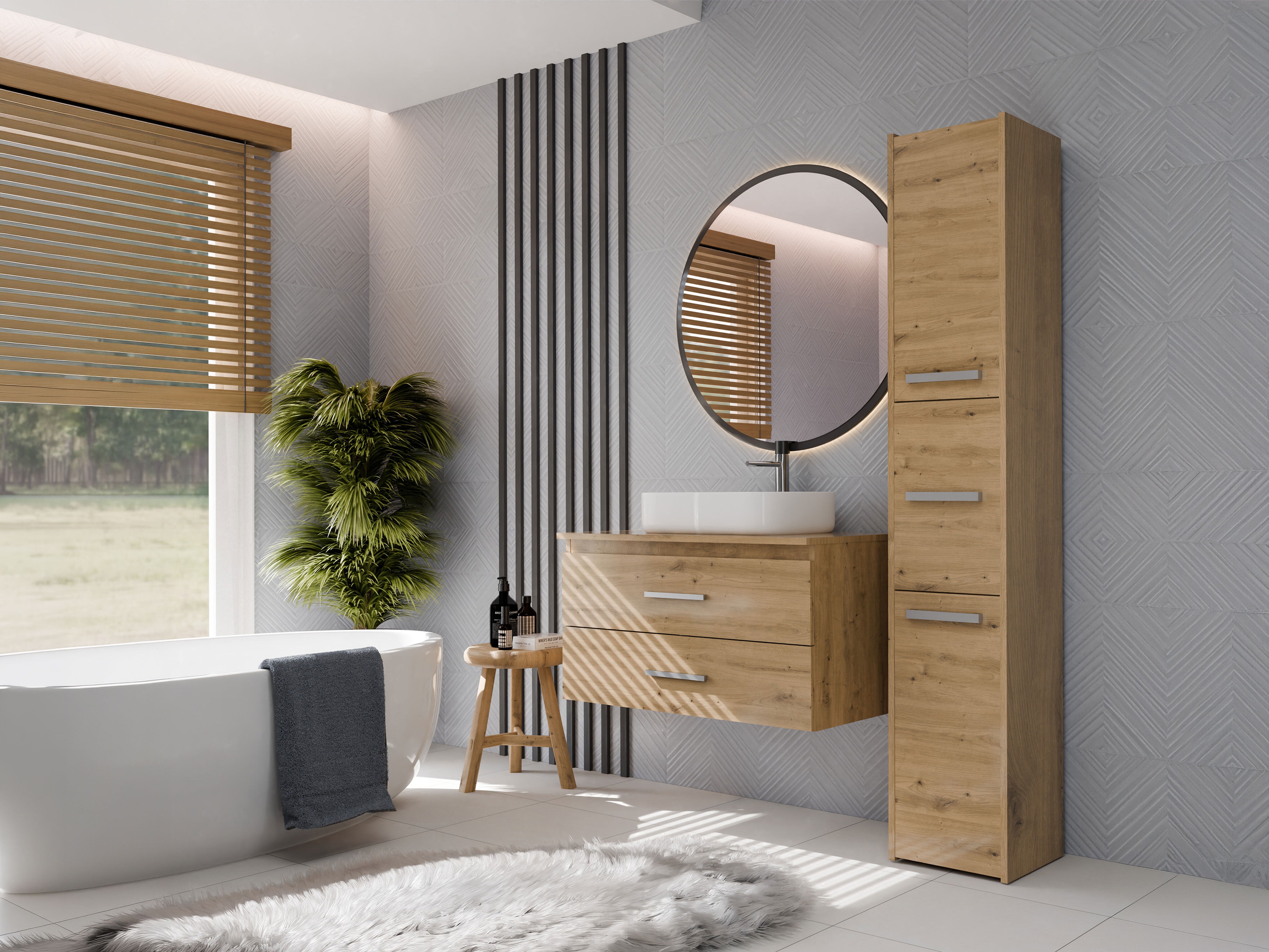 Comodino da bagno per lavandino Nolmaru 113 (Rovere Artisan)