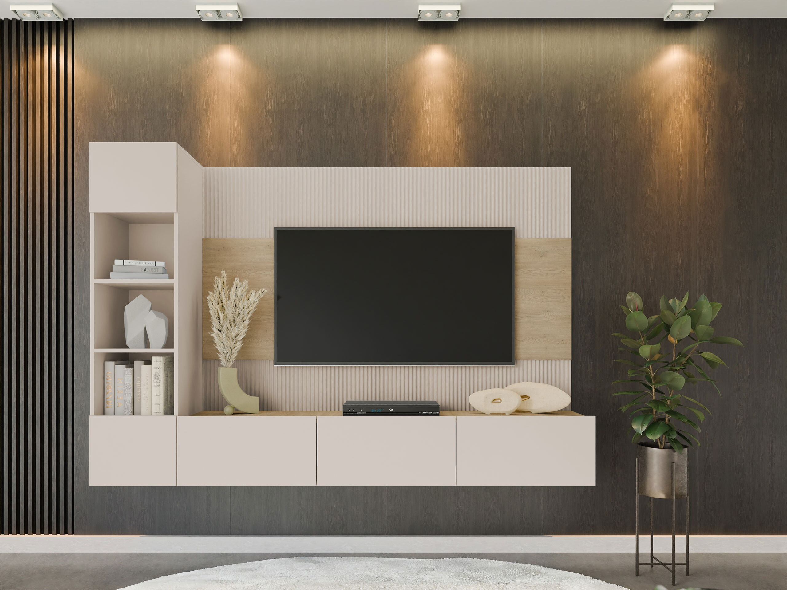 Parete attrezzata Comfivo Salix II (Beige + Quercia)