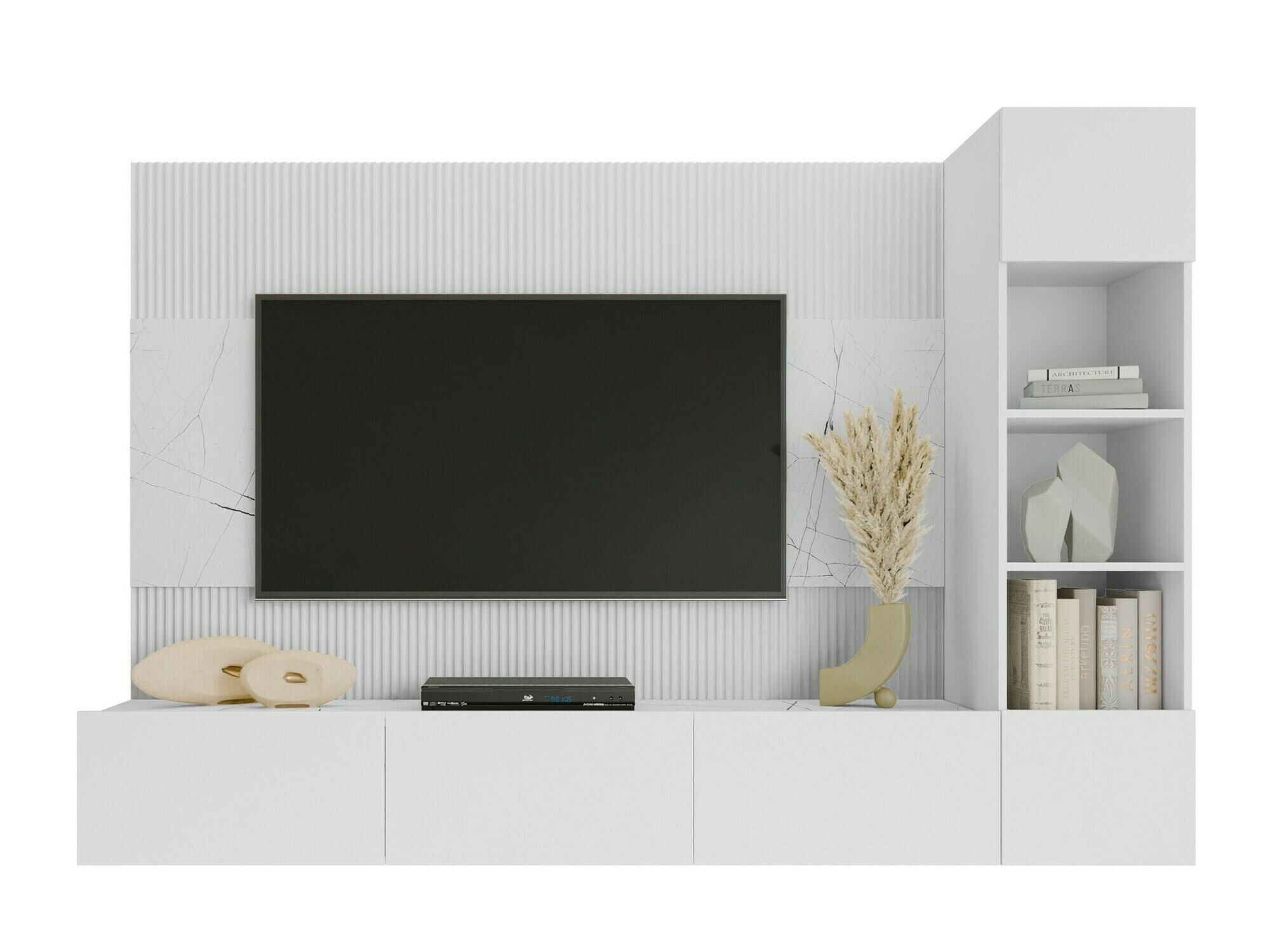 Parete attrezzata Comfivo Salix II (Bianco + Marmo bianco)