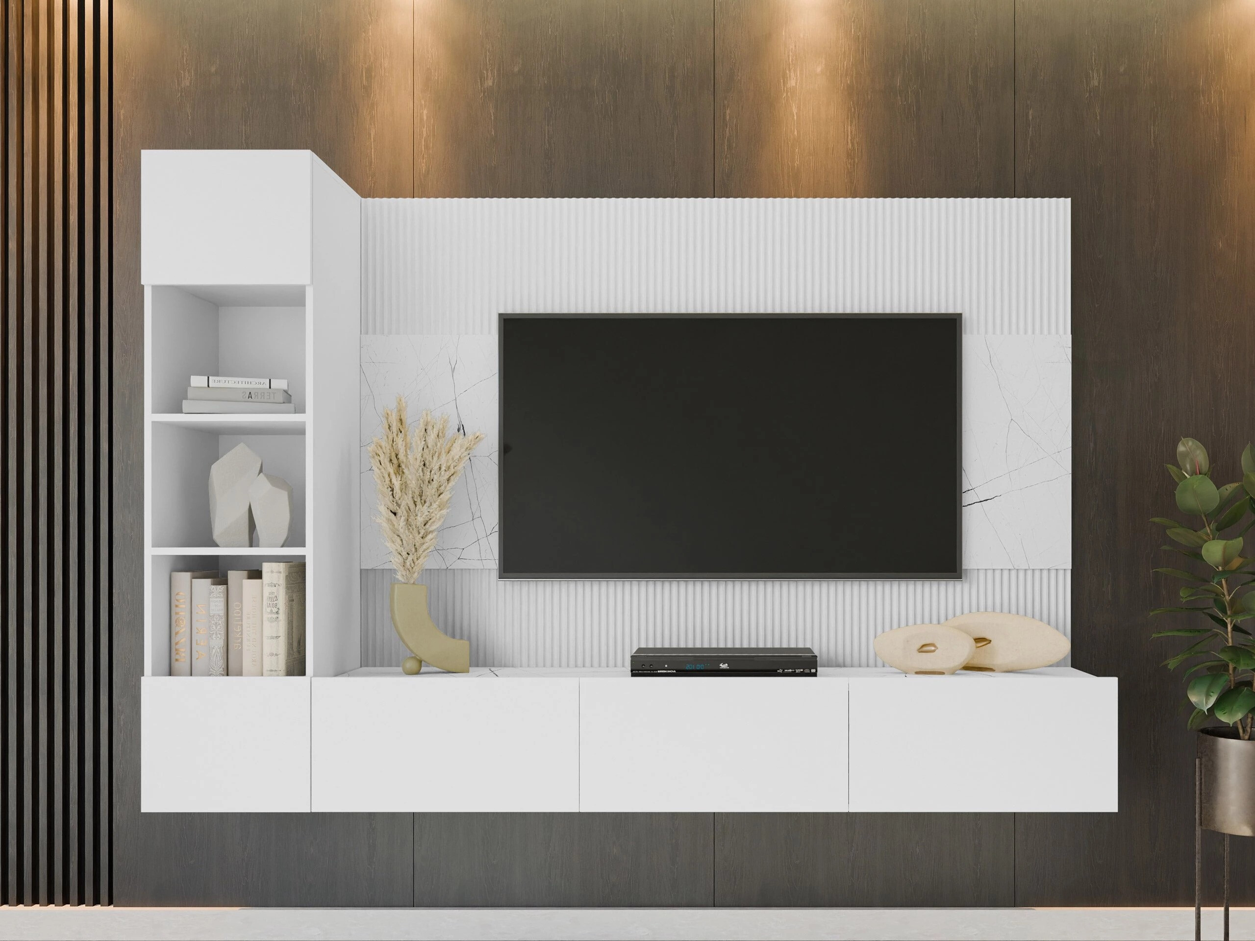 Parete attrezzata Comfivo Salix II (Bianco + Marmo bianco)