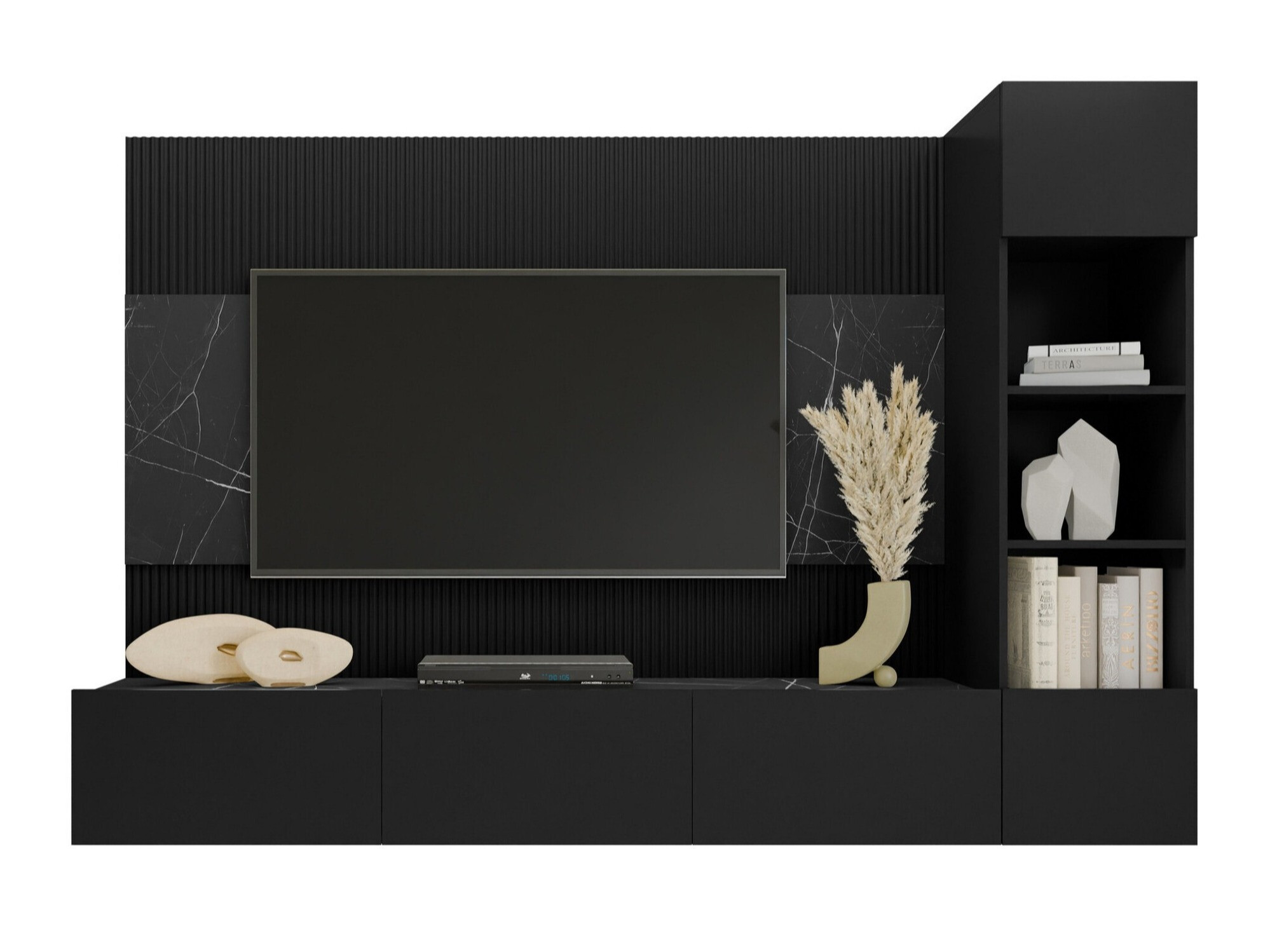Parete attrezzata Comfivo Salix II (Nero + Marmo nero)