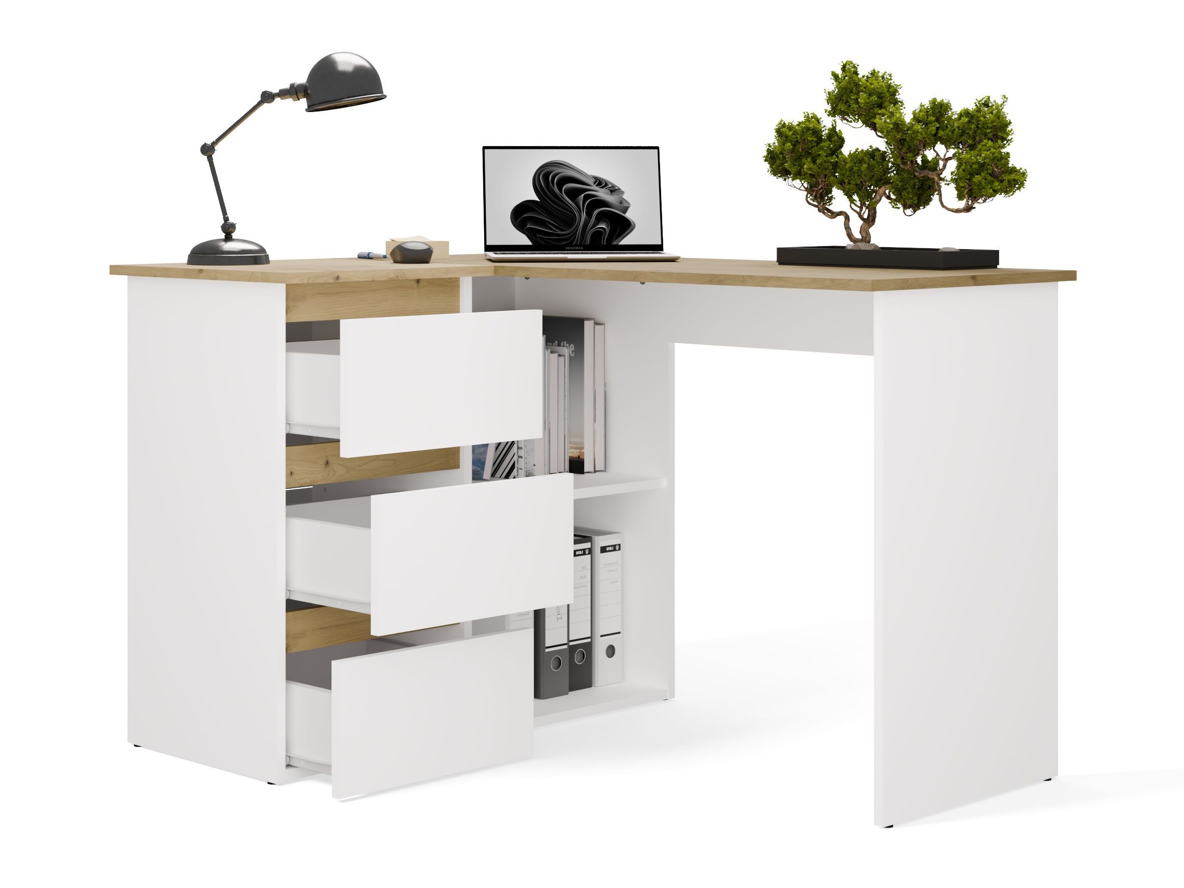 Scrivanie angolare Mandeville 365 (Rovere Artisan + Bianco)