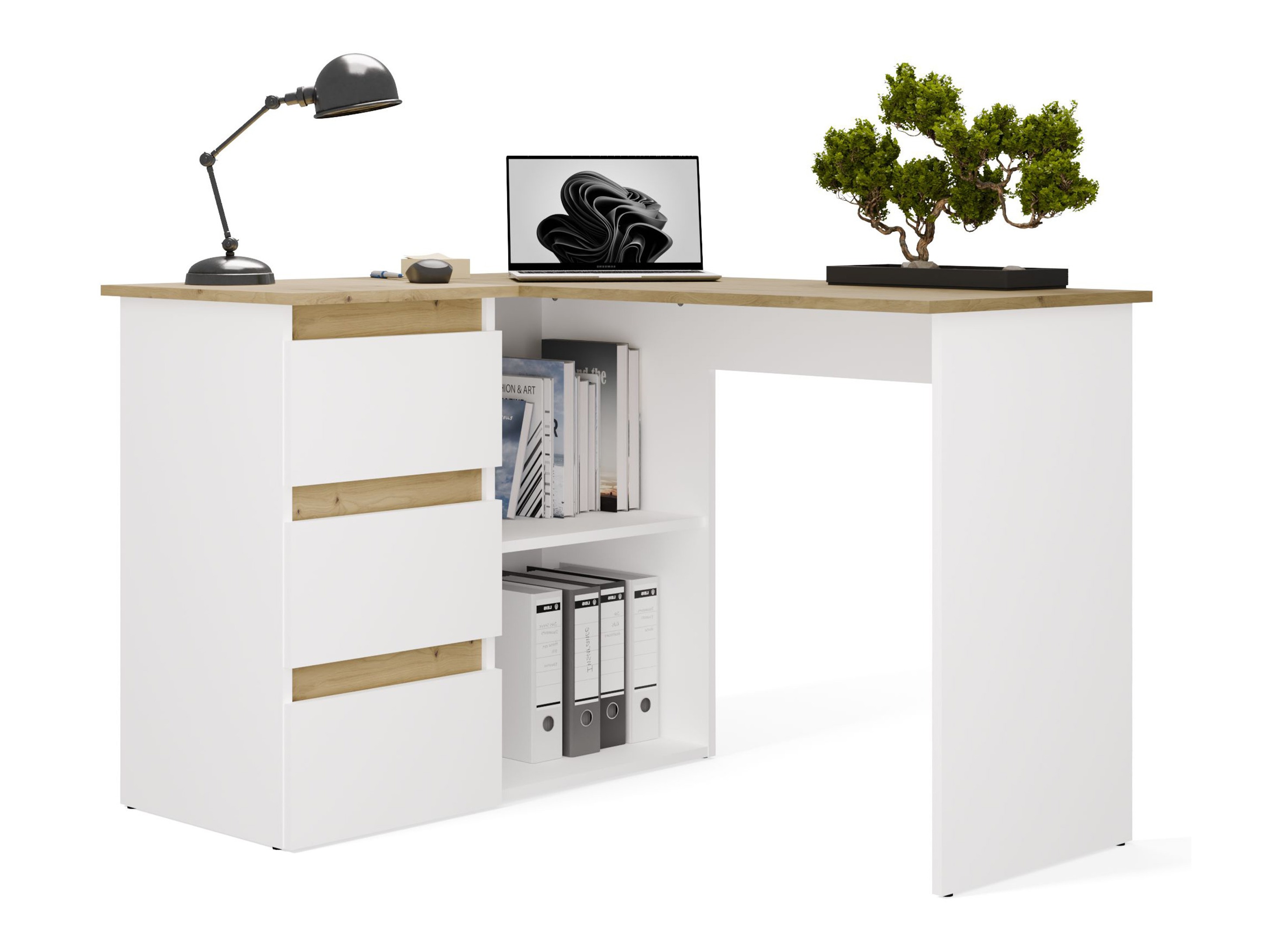 Scrivanie angolare Mandeville 365 (Rovere Artisan + Bianco)