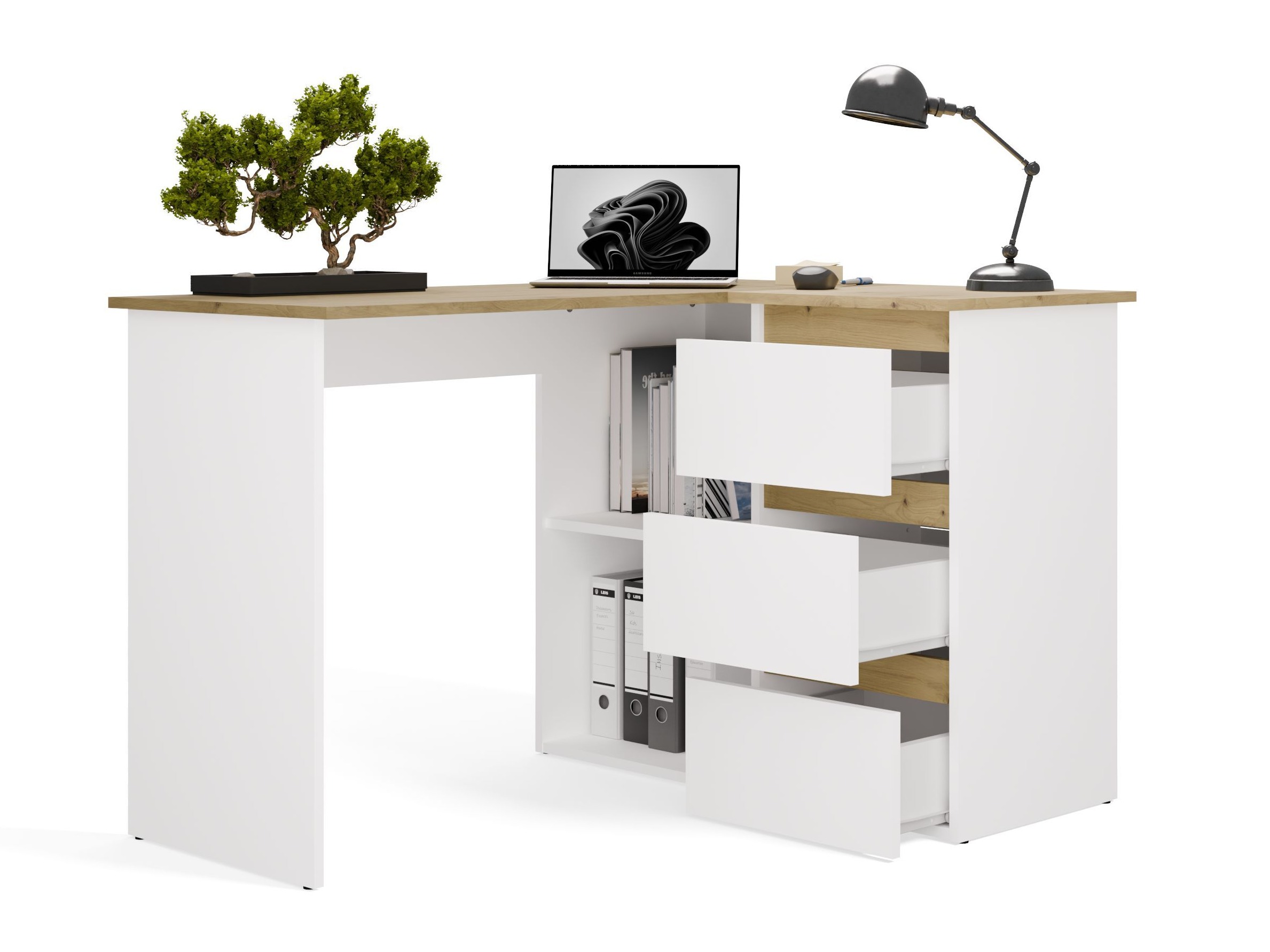 Scrivanie angolare Mandeville 365 (Rovere Artisan + Bianco)