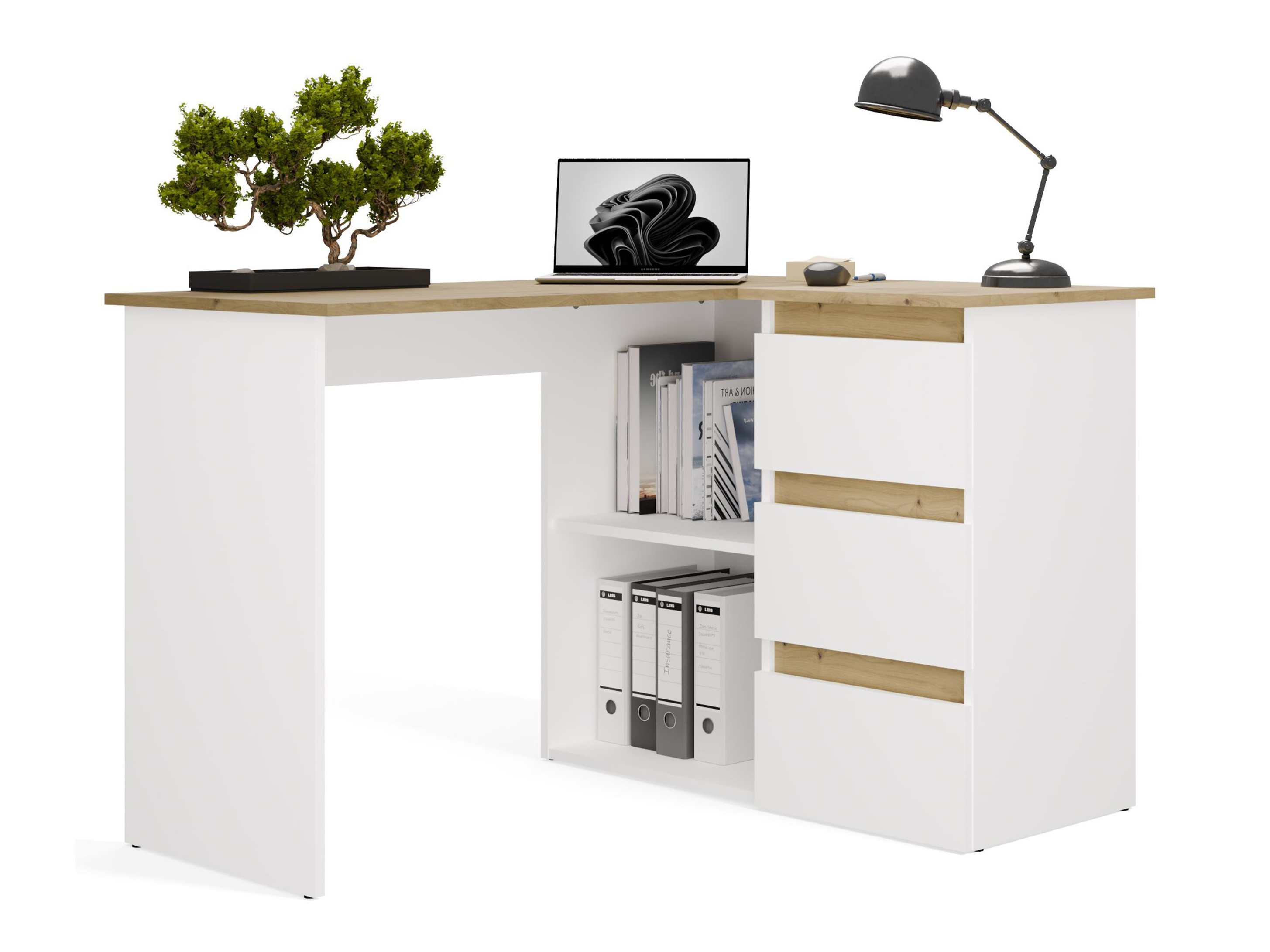 Scrivanie angolare Mandeville 365 (Rovere Artisan + Bianco)