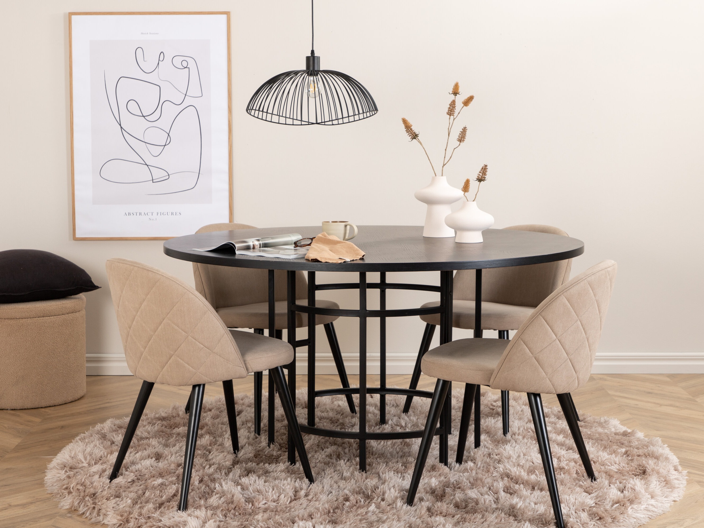 Set sala da pranzo Dallas 2386 (Nero + Beige)
