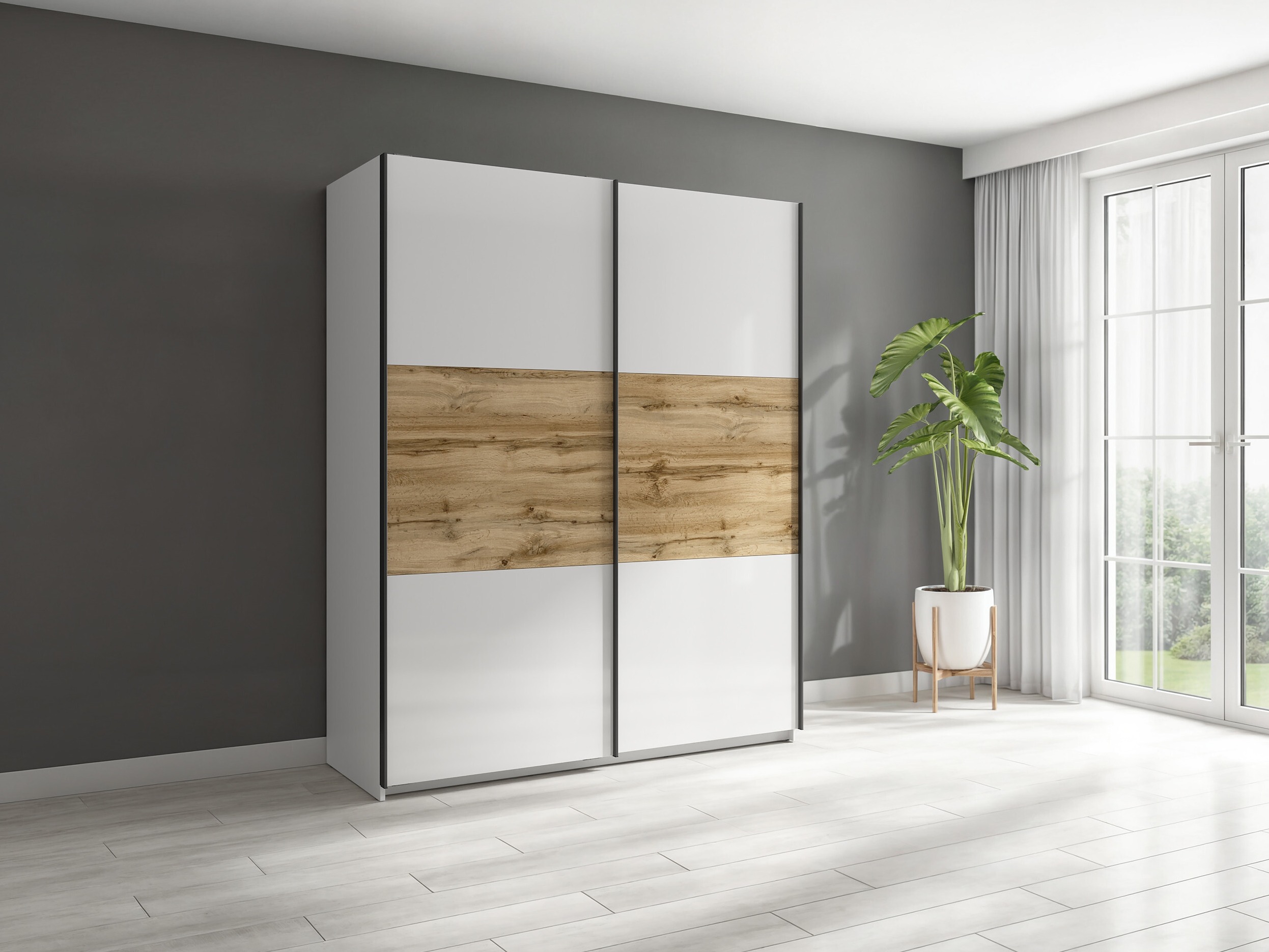 Armadio Livevaro 117 (Bianco lucido + Quercia di Wotan)