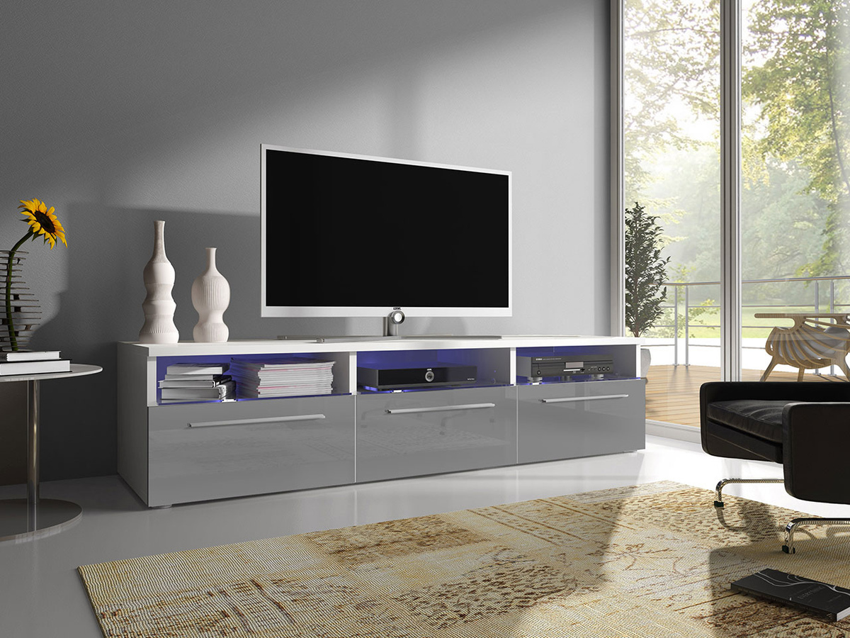 Mobile porta TV Uva I (Bianco + Grigio lucido)