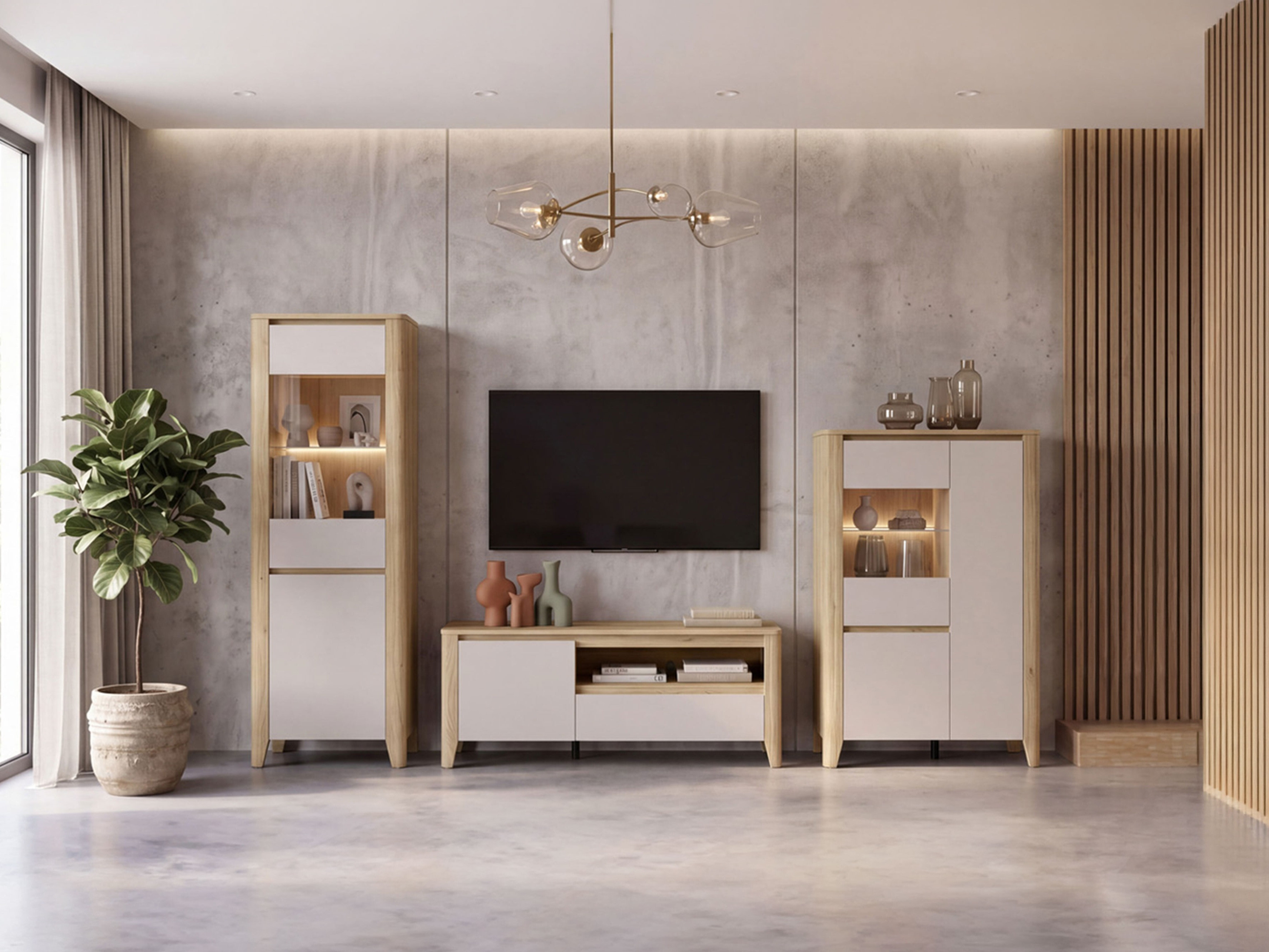 Parete attrezzata Talduno 108 (Rovere chiaro + Cachemire)