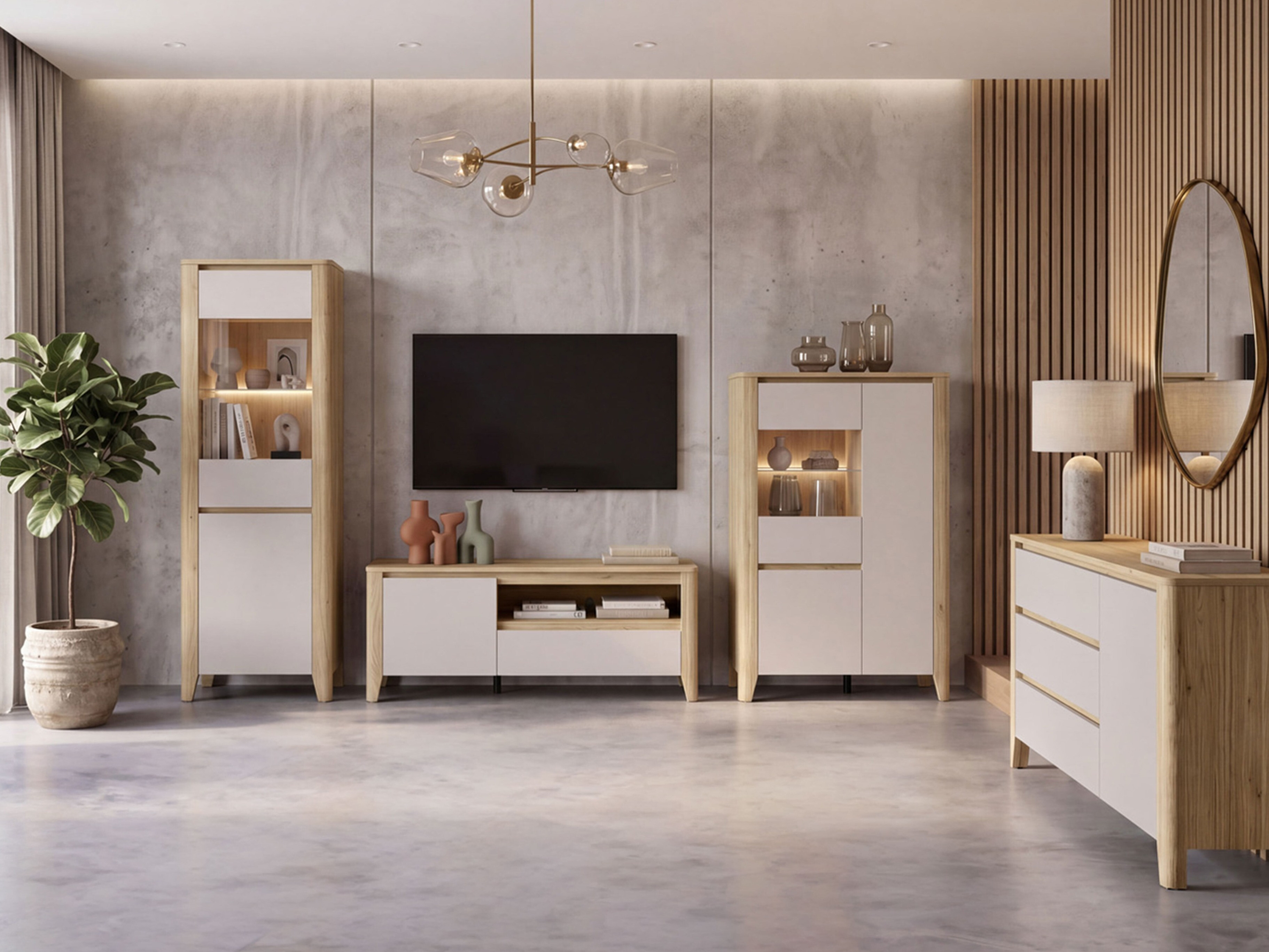 Parete attrezzata Talduno 108 (Rovere chiaro + Cachemire)