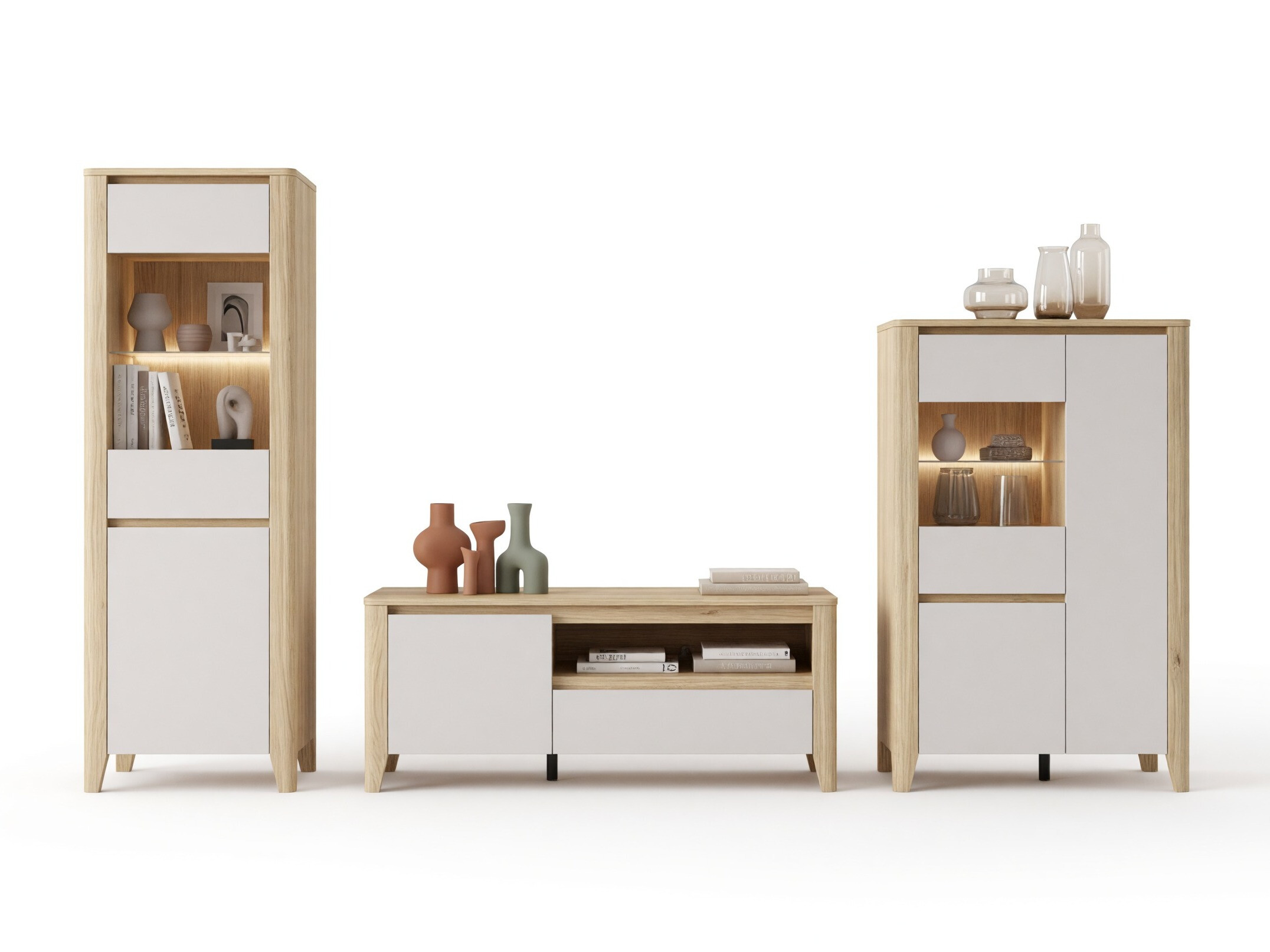 Parete attrezzata Talduno 108 (Rovere chiaro + Cachemire)